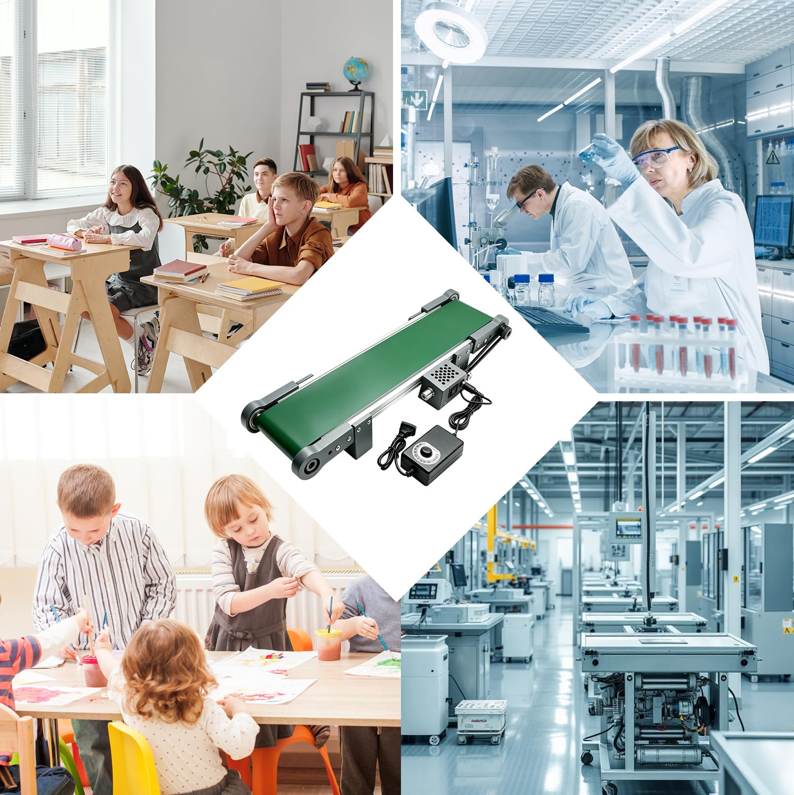 Förderband Elektrisch 500 x 100 mm, Tischförderband mit Vorwärts-/Rücklauf | Stufenloser Geschwindigkeitsregelung, DC 12V Förderer 0-167 U/min, Bandgeschwindigkeit 1,8-7,6 cm/s für DIY Projekte