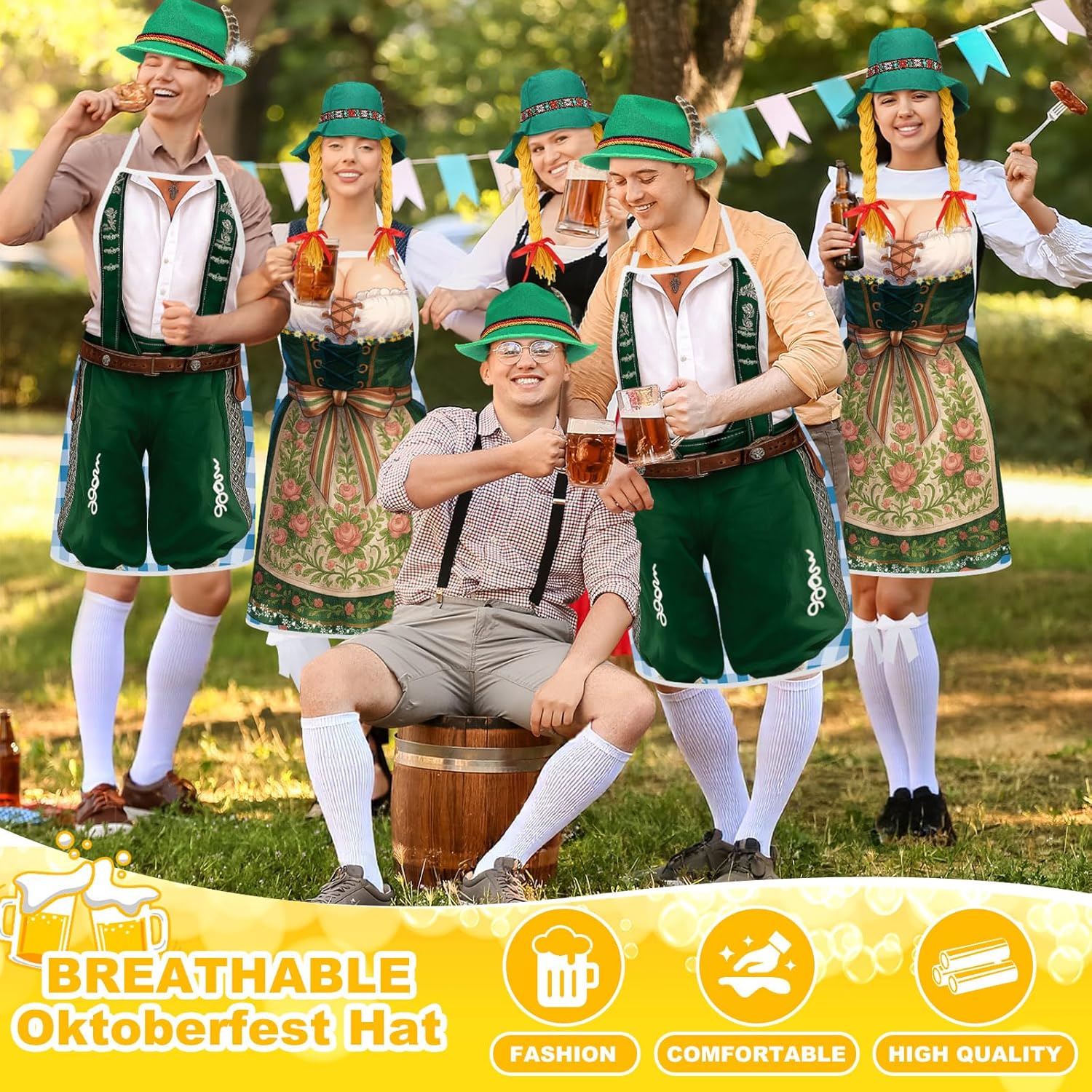 6ピース オクトーバーフェスト コスチューム ビール フェスティバル 衣装 カップル エプロン 帽子 ソックス セット ドイツ バイ
