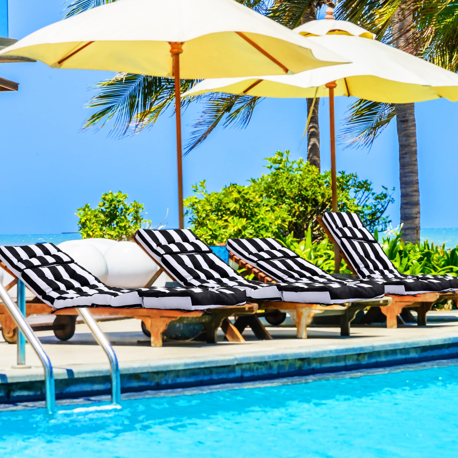 Huwena 6 Pcs Outdoor Chaise Lounge Cushion Pool Patio Lounge Cushions ...