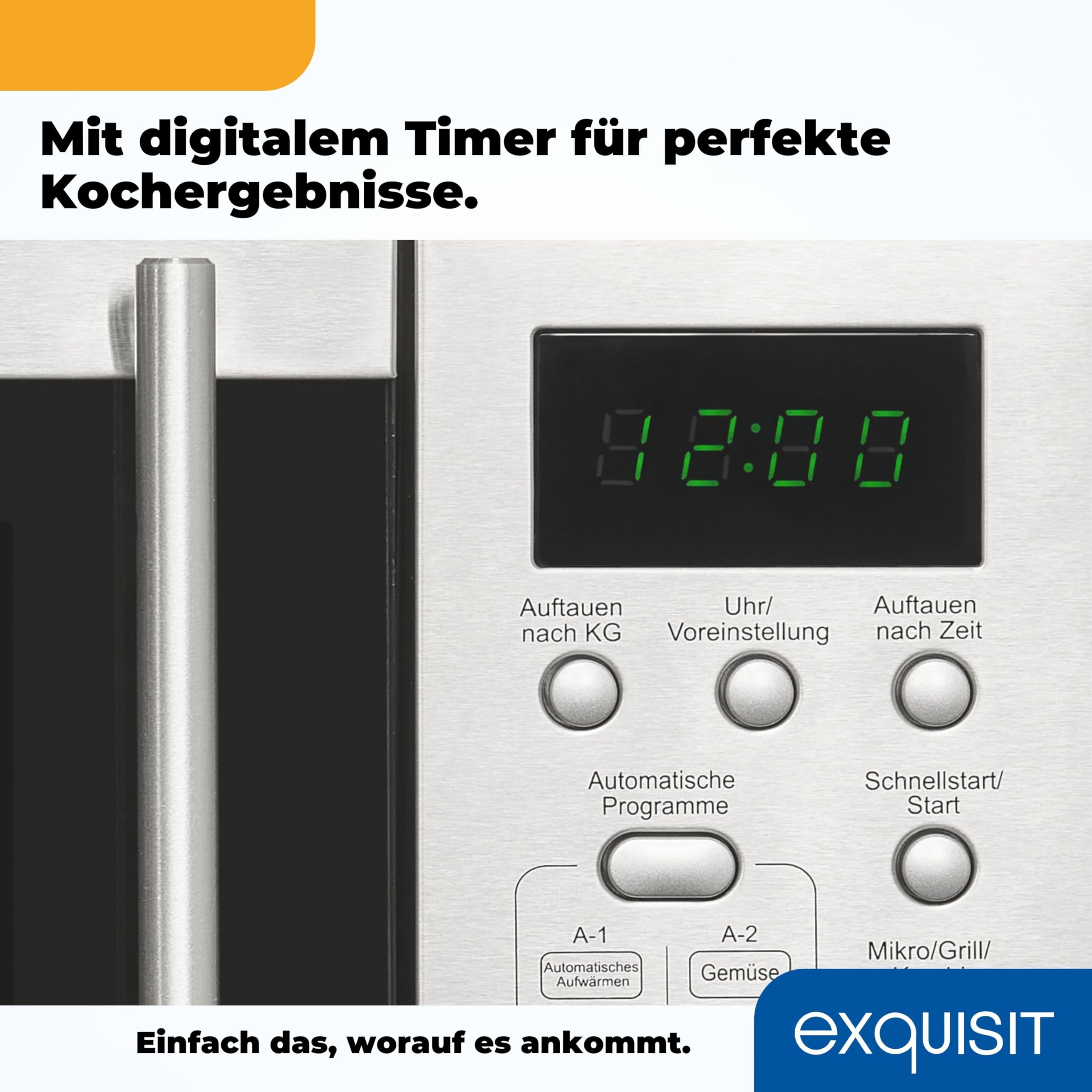 Exquisit Unterbau-Mikrowelle mit Grill - 800 W, 20 L, Inox | Mikrowelle unterbaufähig mit 1000-W-Grill, Kindersicherung, Schnellstart & Drehteller 245 mm