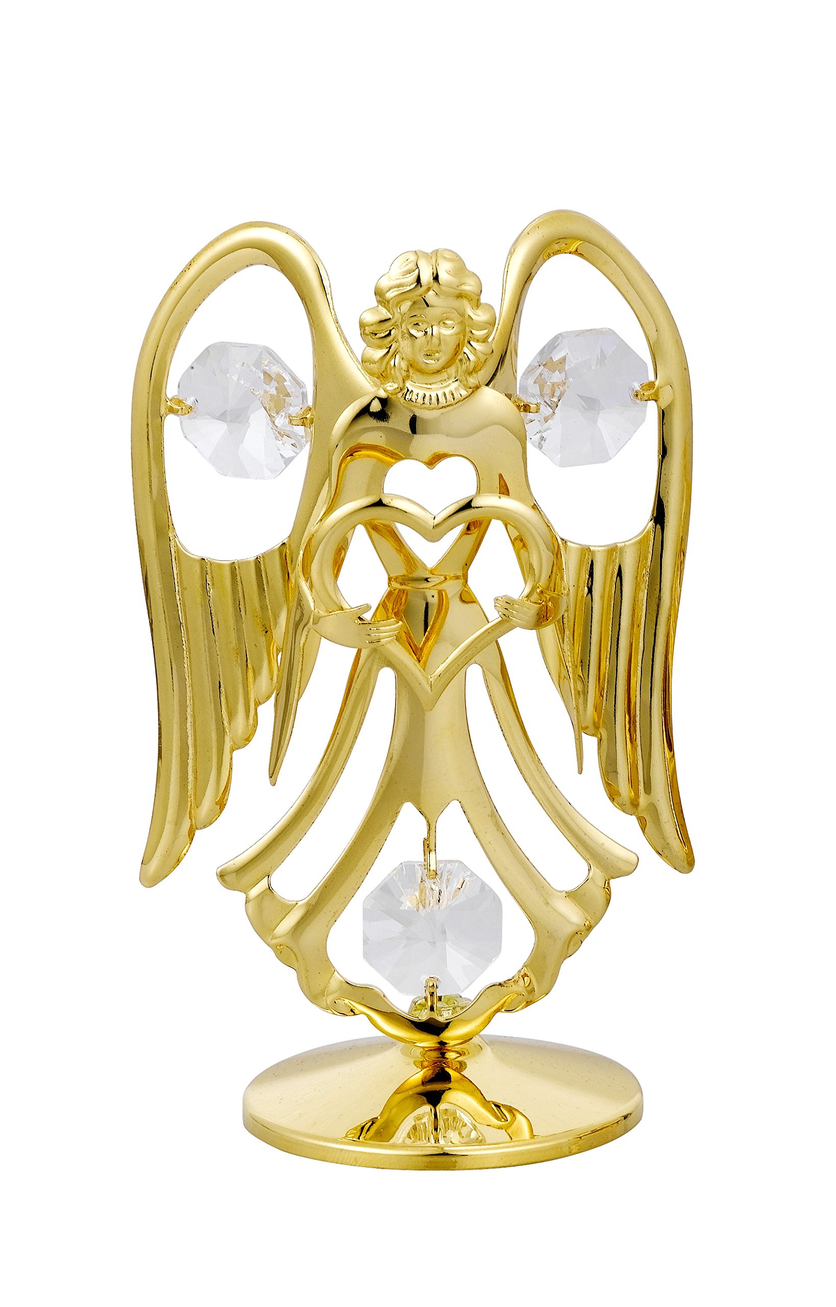 G n G 24K Gold Plated Gift Angel with Heart Studded with Crystals Figurine (Gold Plated 6 cm x 2 cm x 9 cm)