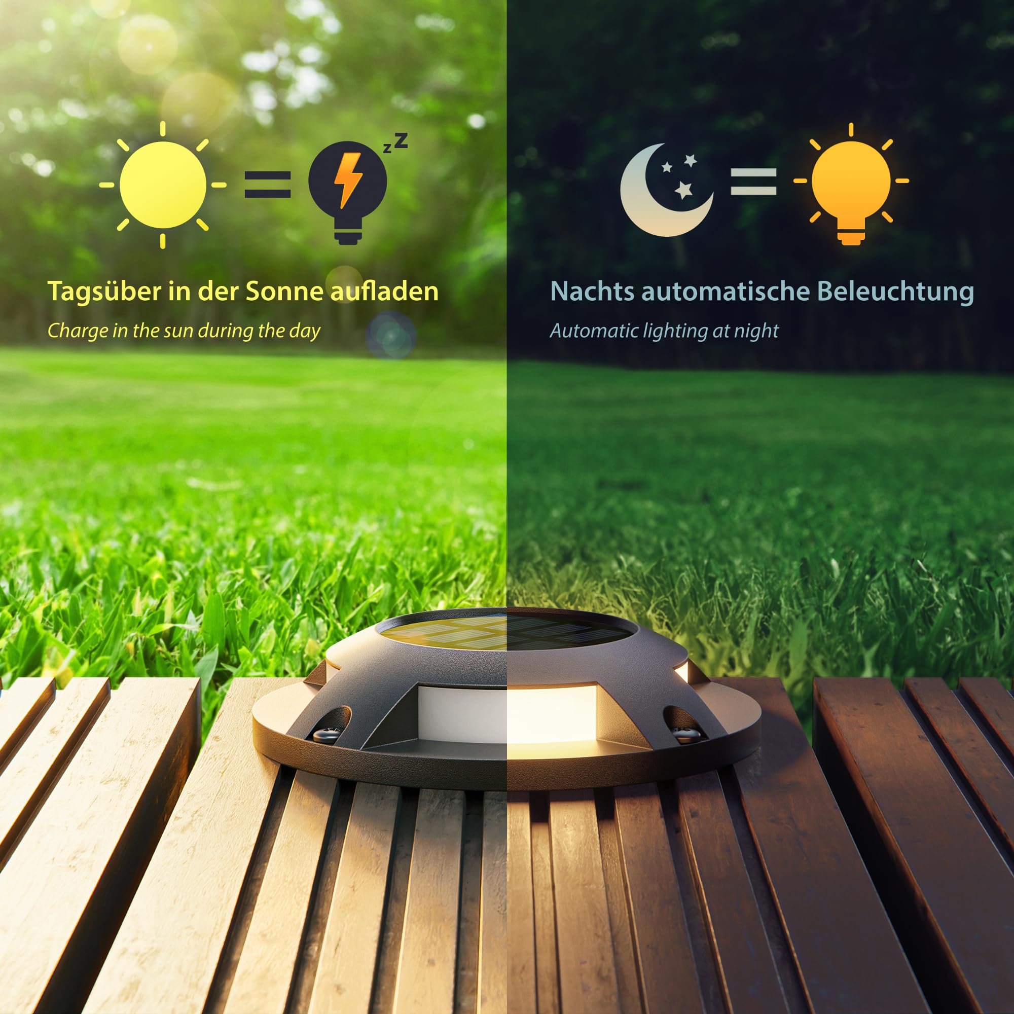 ledscom.de 8x LED Solar-Bodenleuchte BUNSO für außen, IP65, Kunststoff, rund, 120 mm Ø, warmweiß