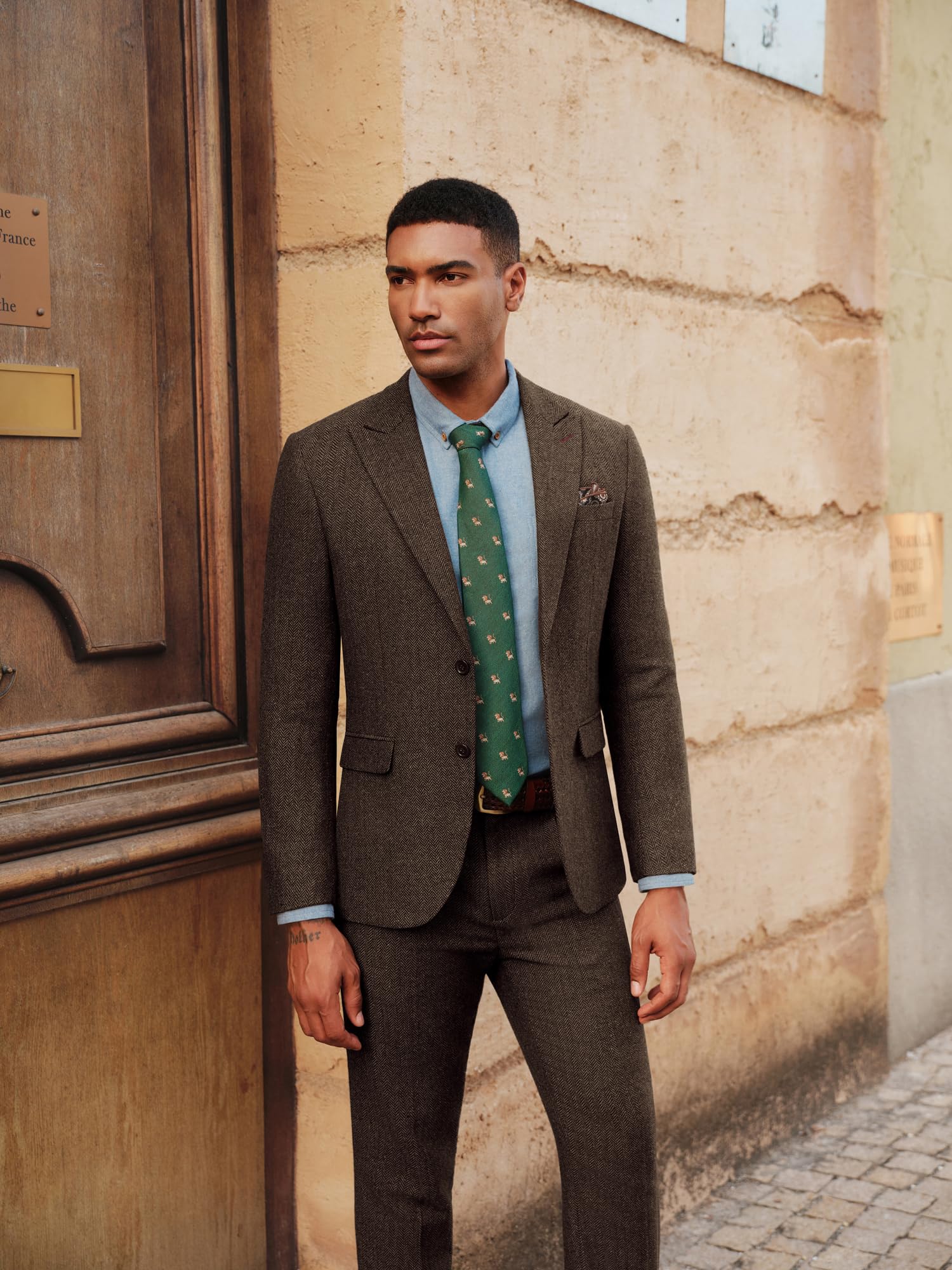 PJ PAUL JONES Tuta da uomo in 2 pezzi, vestibilità aderente, con 2 bottoni, per lavoro, matrimonio, smoking, blazer, pantaloni
