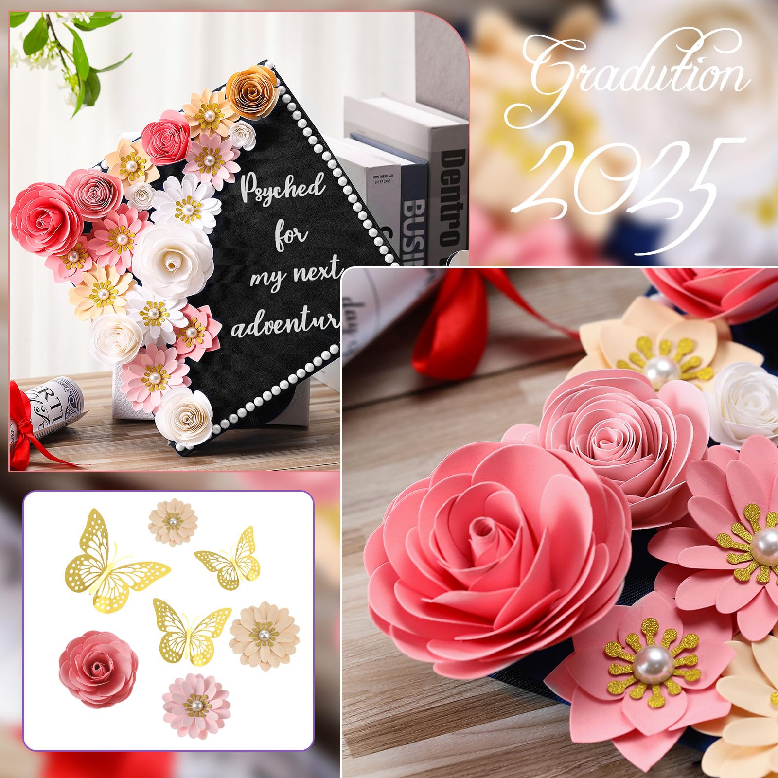Thiccywoov Il kit di decorazioni per berretto da laurea include fiori artificiali 3D con teste di