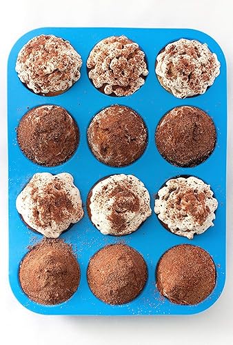 Miniatura 4 de JEWOSTER Molde de silicona para magdalenas de 12 tazas, paquete de 2 moldes de silicona antiadherentes para magdalenas, pan, tarta - accesorio para