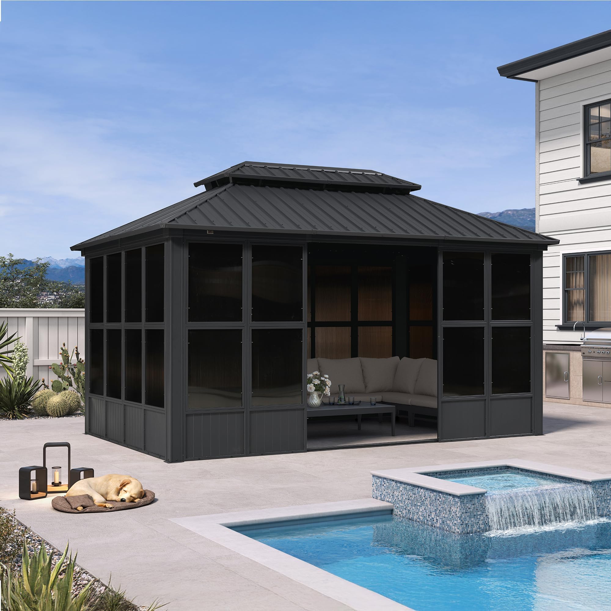 PURPLE LEAF 12' X 14' Outdoor Hardtop Gazebo Double Top Patio