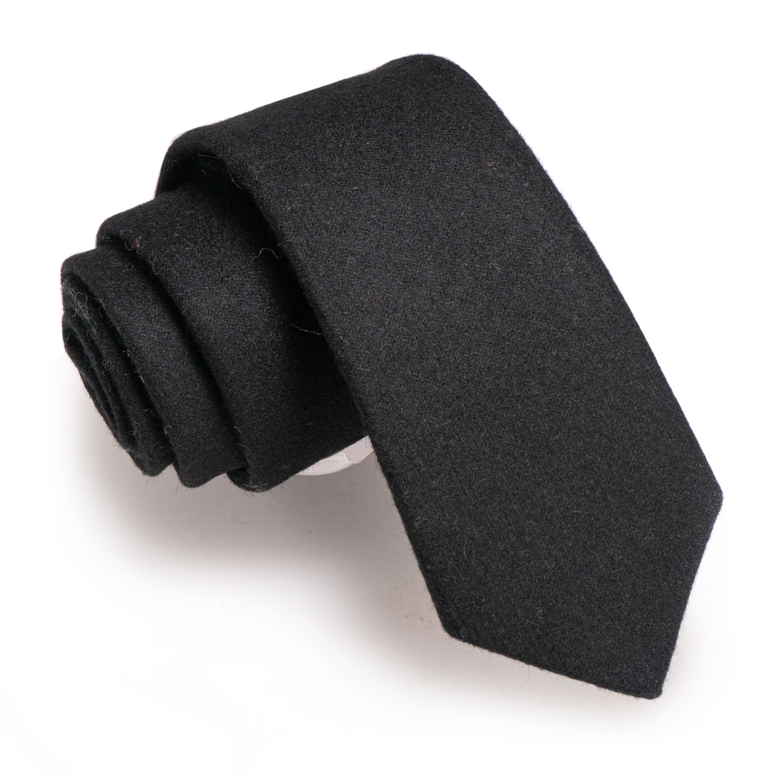 Corbata de lana de cachemira de color sólido y clip de corbata cuadrado de bolsillo para hombres, Negro - 3