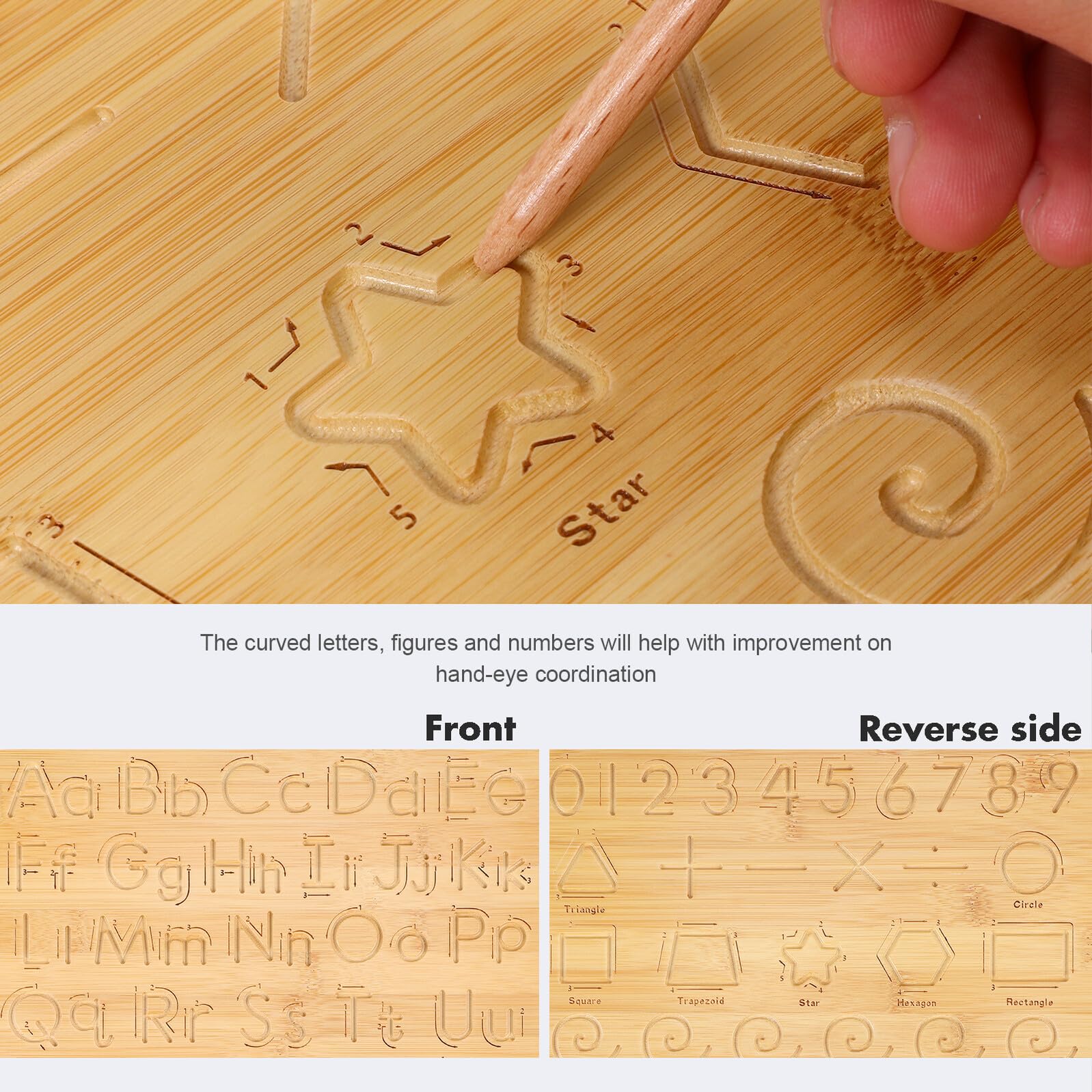 Tablero de Trazado de Letras de Doble Cara en Madera Khaki | Letras del Alfabeto de Madera, Herramienta de Seguimiento de Letras, Decoracion Colegio