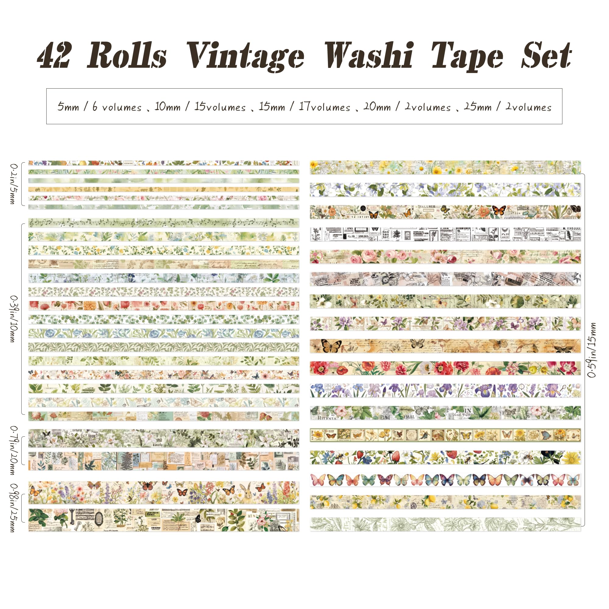Vintage Washi Tape Set - Butterflies & Flowers -2