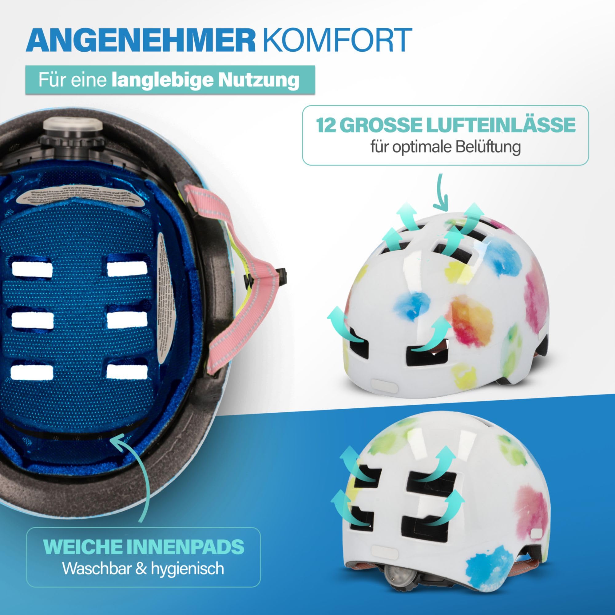 FISCHER BMX kask rowerowy, kask rowerowy Dirt Bike Plus Splash, XS/S, 48-54 cm, kolorowy, z wbudowanym tylnym światłem LED