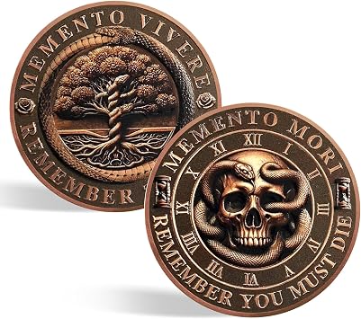 CHURYUML Memento Mori Memento Vivere Coin Stoic Reminder Token for Daily Stoic Meditations Cool Stoicism Gifts Skull Challenge Coins Tree of Life Inspirational Gifts Courage Worry Coins