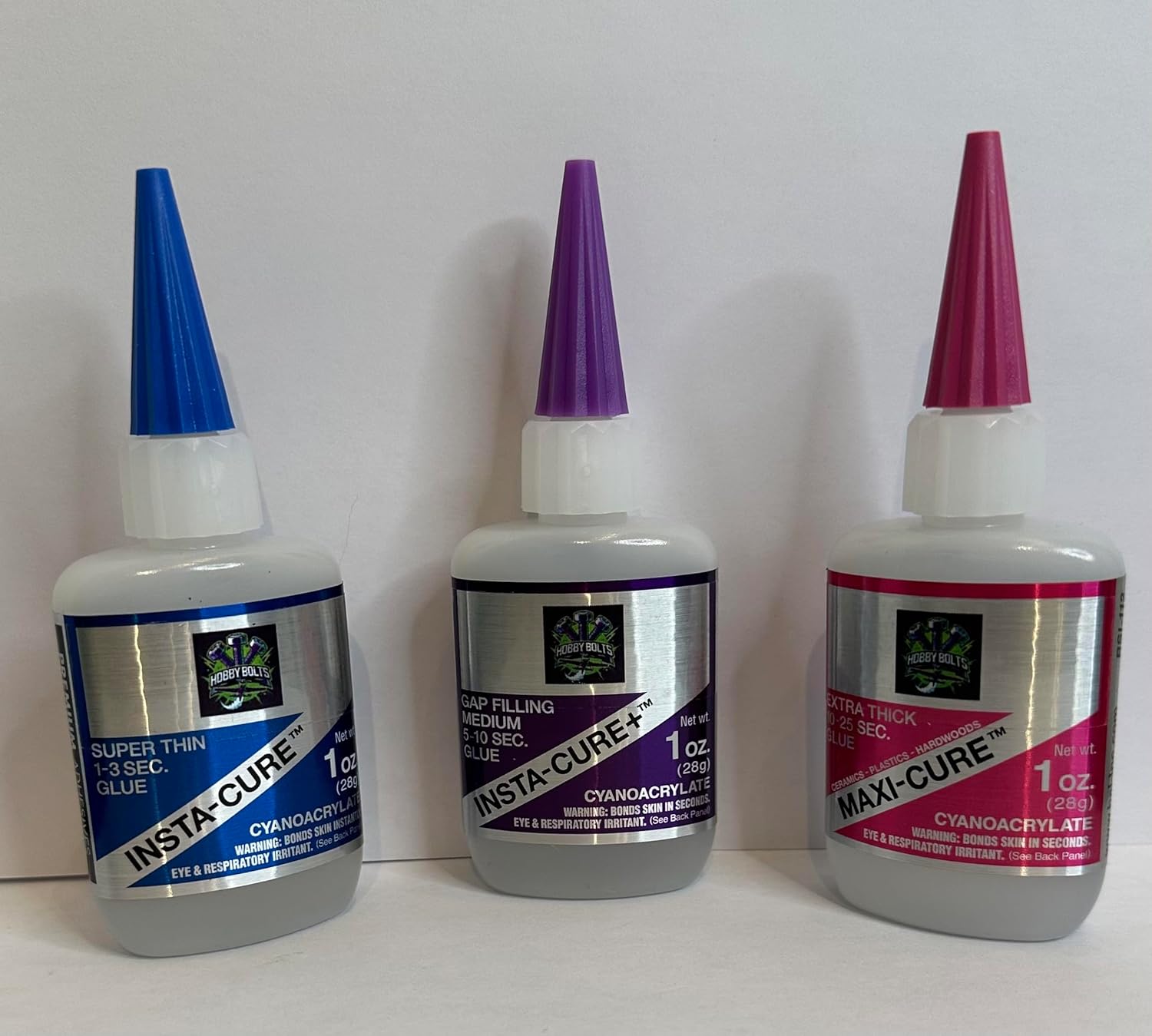 Hobby Bolts, BSI Cyanoacrylate Super Glue 3-pc Set, 1 oz Bottles, 3 Types - Super Thin, Medium Gap Filling, Extra Thick Bob Smith Industries