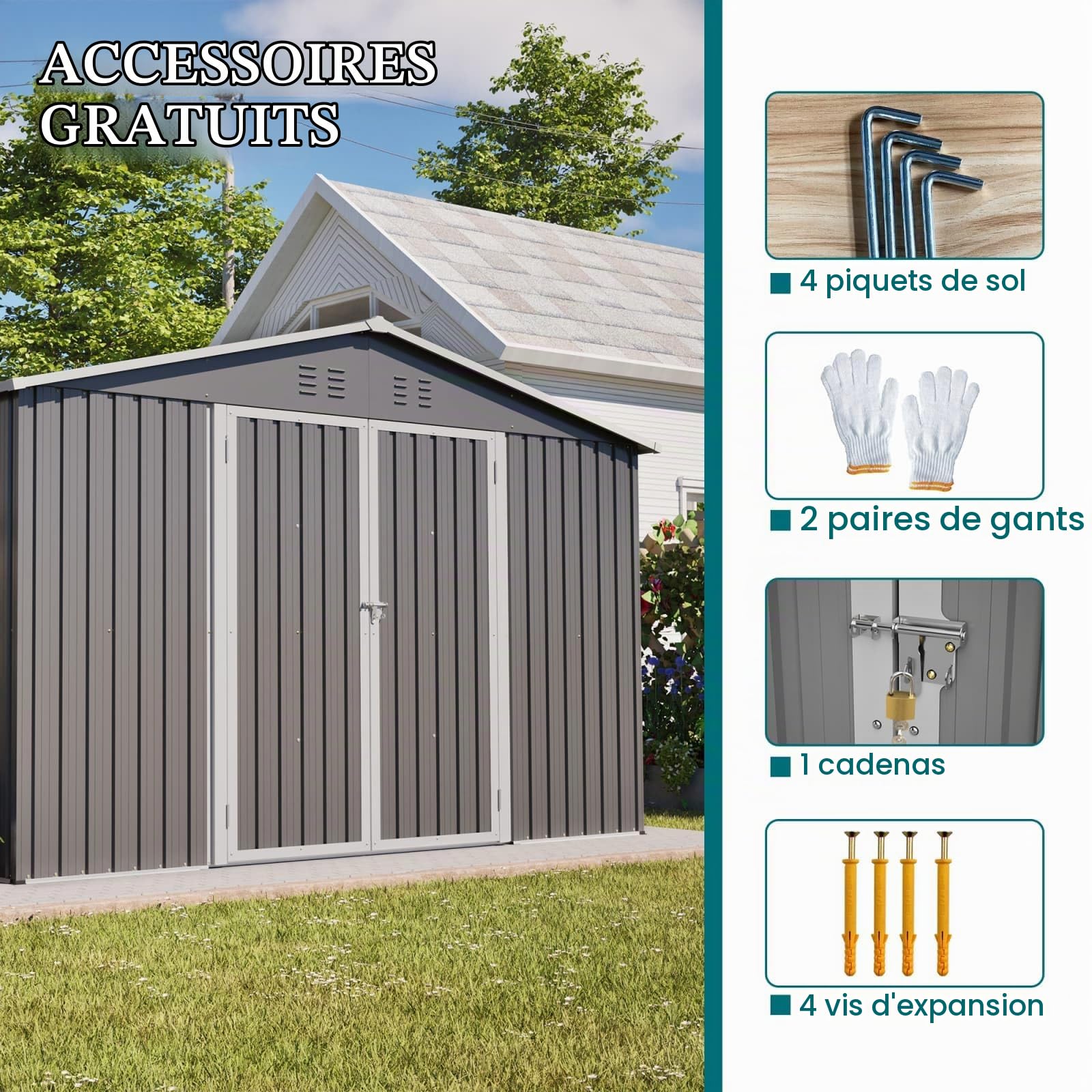 KOMHTOM Abri de Jardin en Acier Galvanisé (300x252cm-Gris)