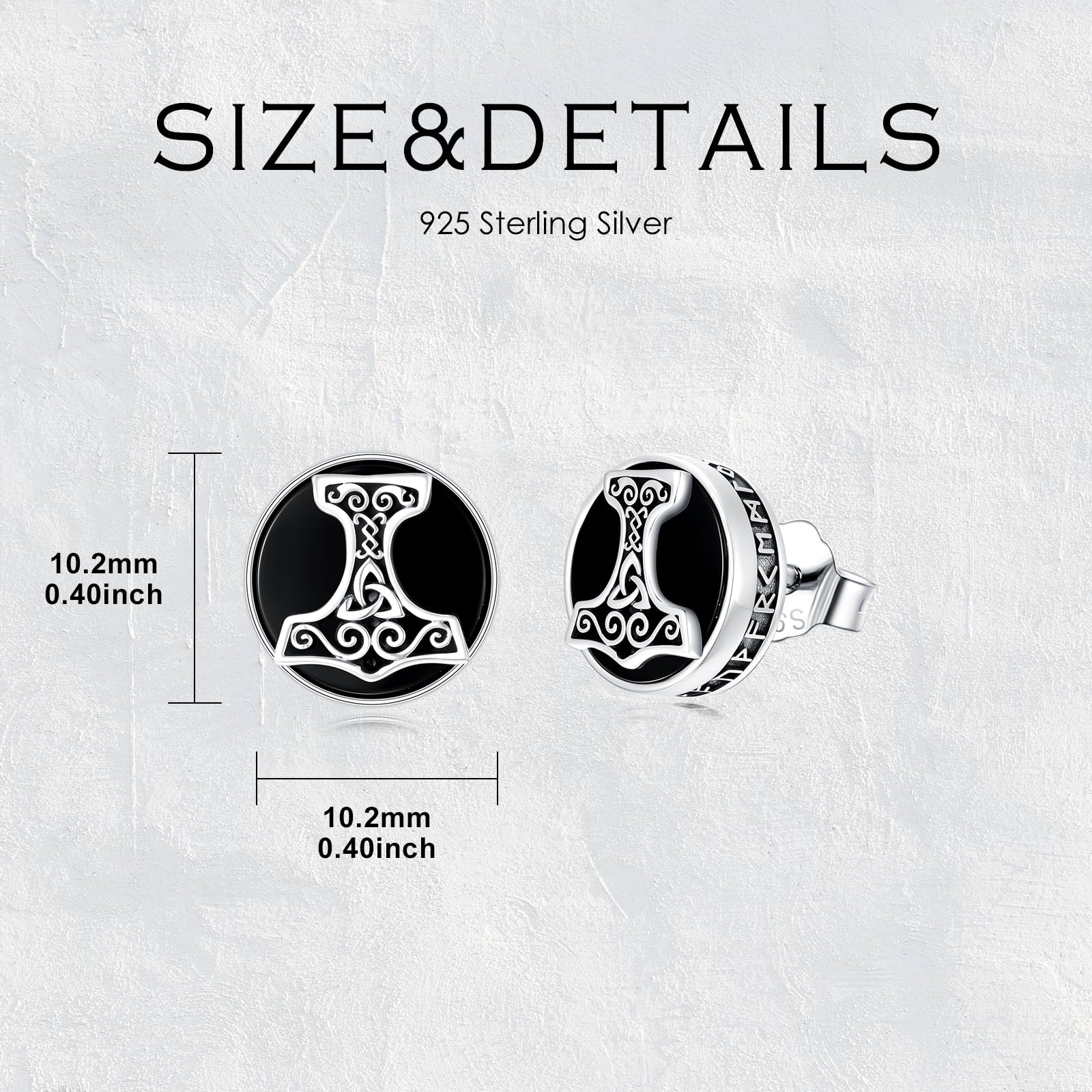 PROESS Wikinger Ohrringe 925 Sterling Silber Natürlicher Schwarzer Onyx Ohrstecker Valknut Knoten/Ankh Kreuz/Thors Hammer/Baum des Lebens/Skull Schmuck Geschenke für Damen Herren