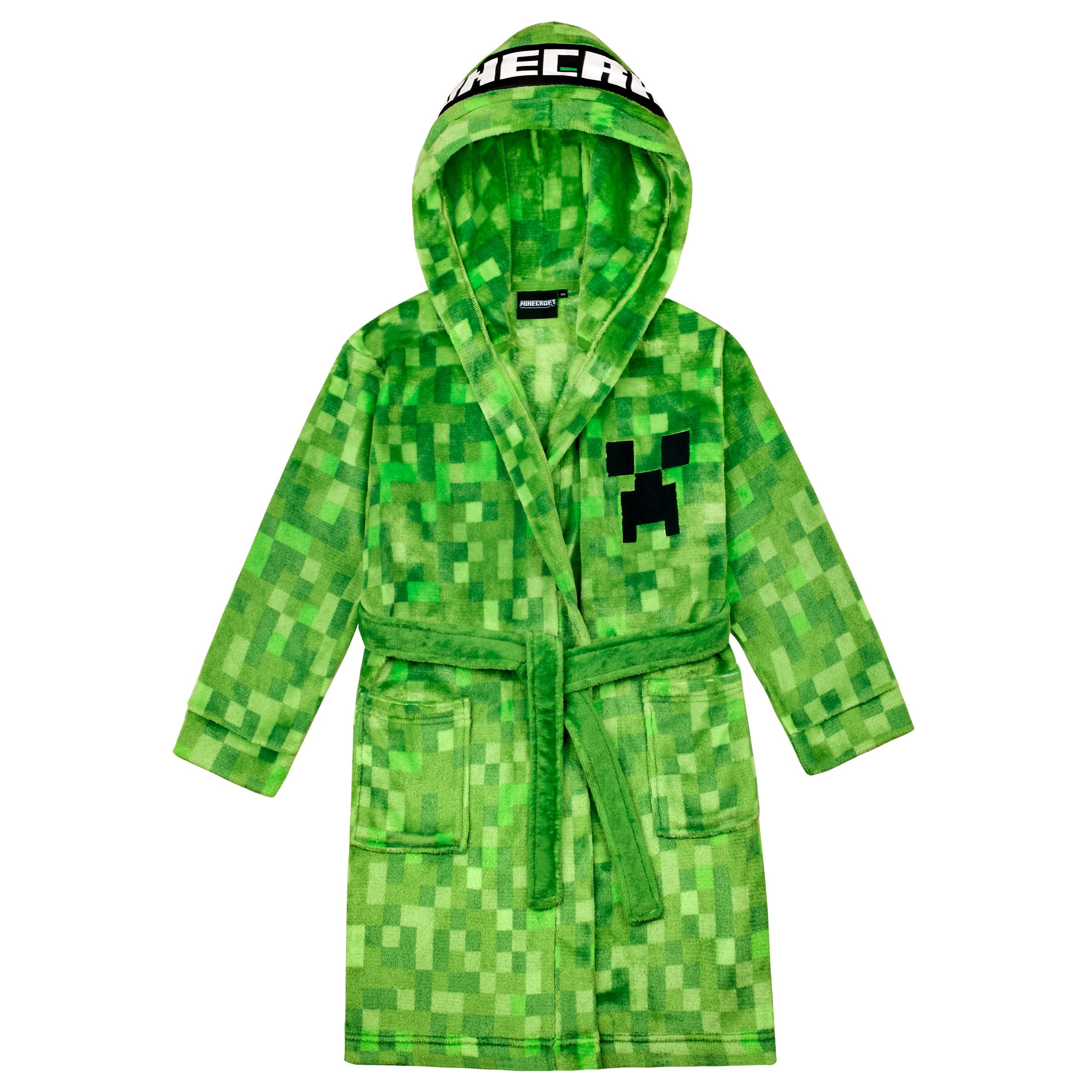 Minecraft Bademantel Kinder Jungen Fleece Morgenmantel mit Kapuze Creeper Design