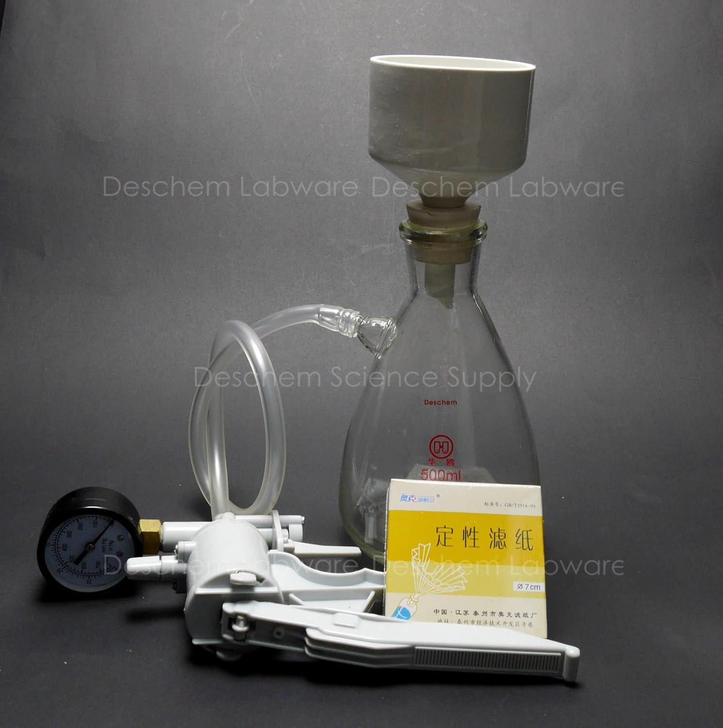 500ml,Filtration Buchner Funnel Kit,Suction Flask,Handle Vacuum Pump,Filter Pape
