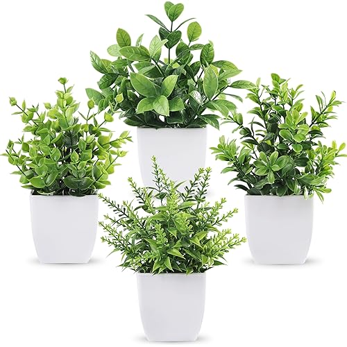 Der Rose 4 Packs Fake Plants Mini Artificial Greenery Potted Plants for Home Decor Indoor Office Table Room Farmhouse