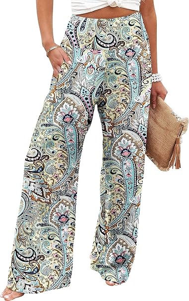 JZC Women's Palazzo Lounge Pants Casual Wide Leg Pants High Waist Flowy Toursers with Pockets