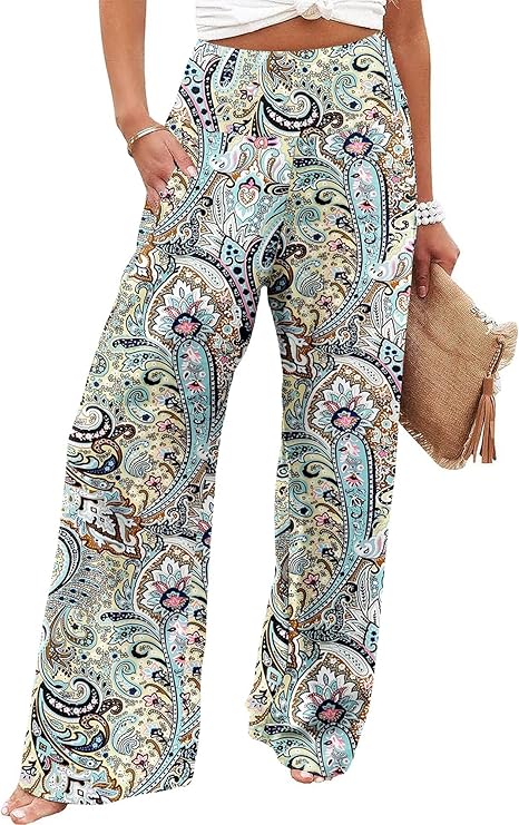JZC Women's Palazzo Lounge Pants Casual Wide Leg Pants High Waist Flowy Toursers with Pockets