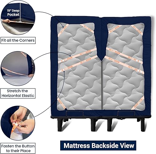 Vista 84 de SGI Bedding Sábana bajera ajustable King de 32 pulgadas, con cabezal flexible, solo 100% algodón egipcio, 1000 hilos, sábana bajera ajustable