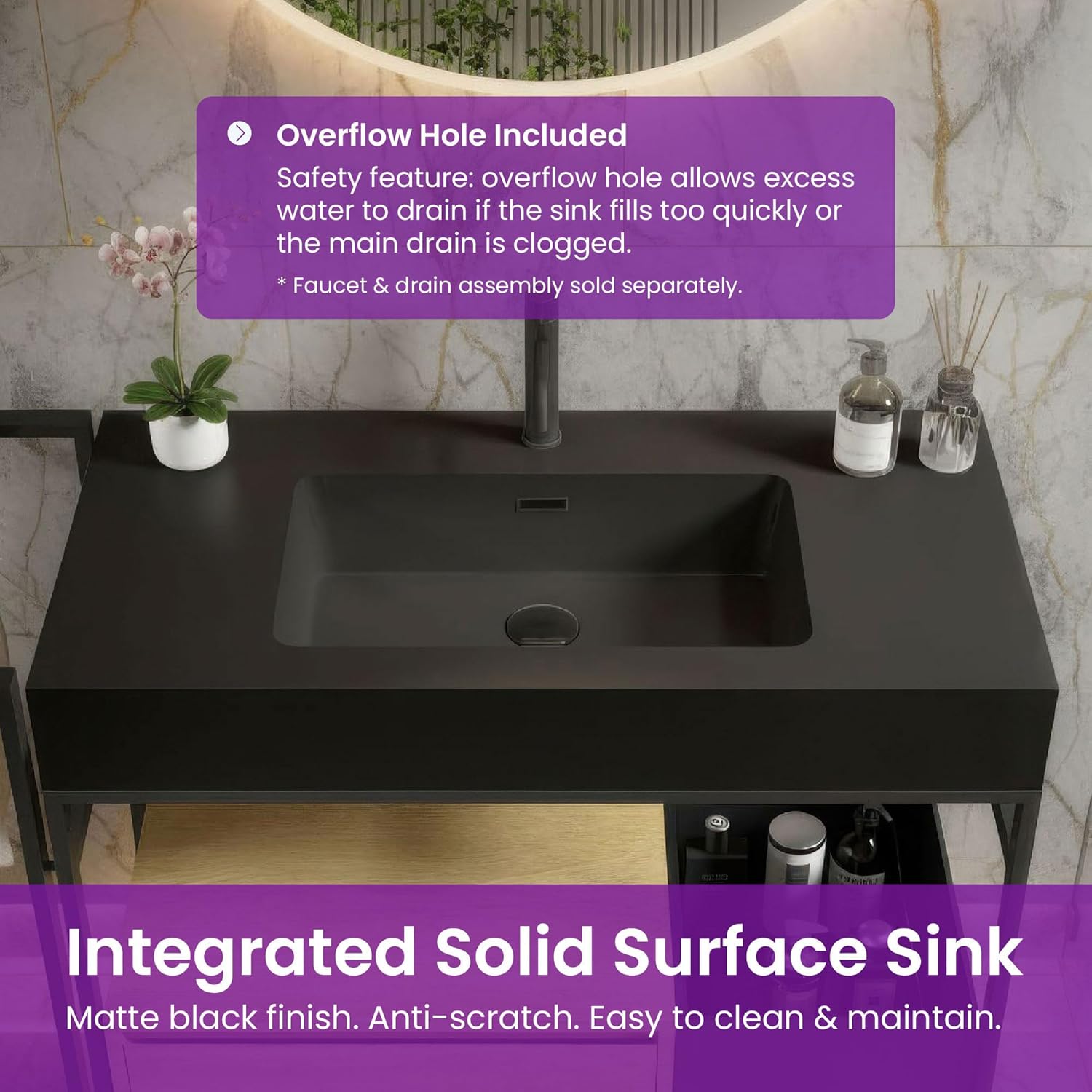 36" Bathroom Console Sink with Metal Legs, Bathroom Vanity with White Sink, Storage Drawer and Metal Basket, Utility Sink for Hotel, Laundry Room, Garage, Basement