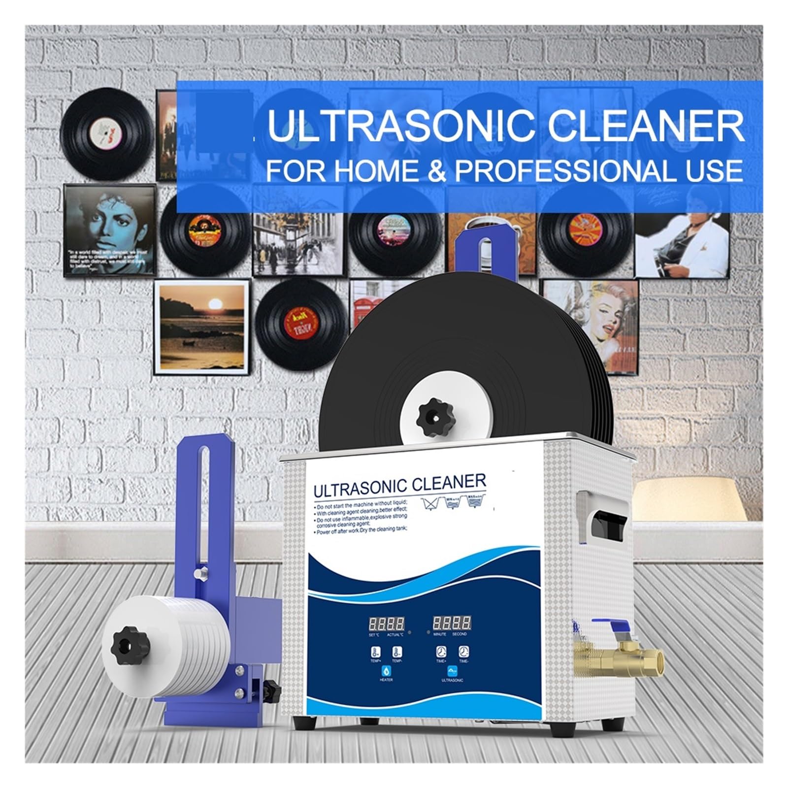 Pulitore a ultrasuoni, 6.5L 180W Dischi In Vinile Pulitore Ad Ultrasuoni 40KHz Digital Degas Cavitazione Dispel Dirt LP Sound Grooves