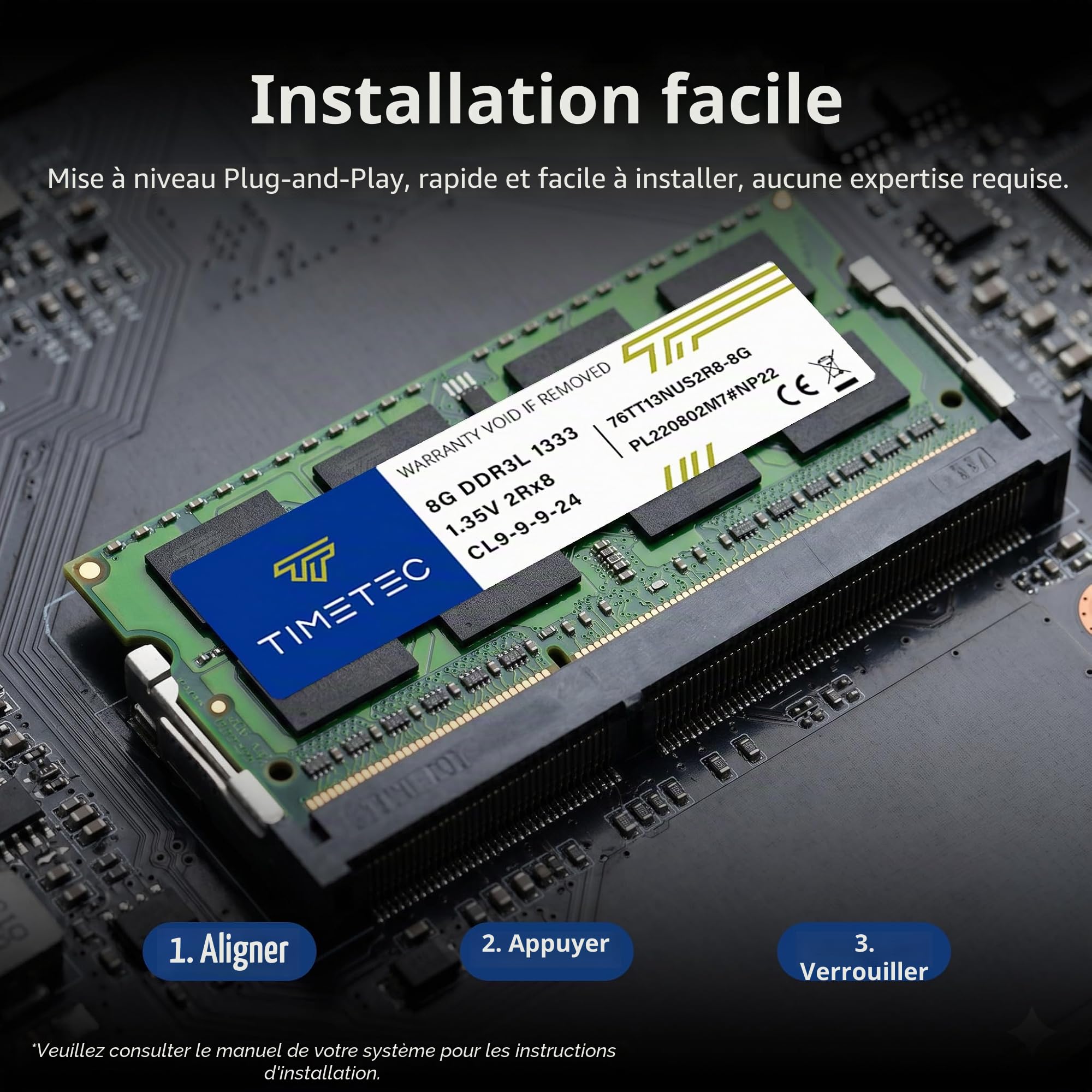 Timetec 16 Go KIT(2 x 8 Go) DDR3 / DDR3L 1 333 MHz PC3-10600 Non-ECC sans Tampon 1,5 V / 1,35 V CL9 2Rx8 Double Rang Basse densité 204 Broches SODIMM mémoire RAM pour Ordinateur Portable