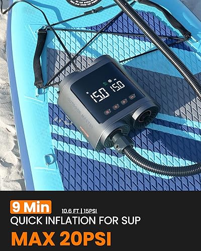 Miniatura 2 de OutdoorMaster Vortex - Bomba eléctrica portátil para tabla de remo, inflador y desinflador de bomba de aire de 20 PSI, entrada de 12 V15.8 V CC,