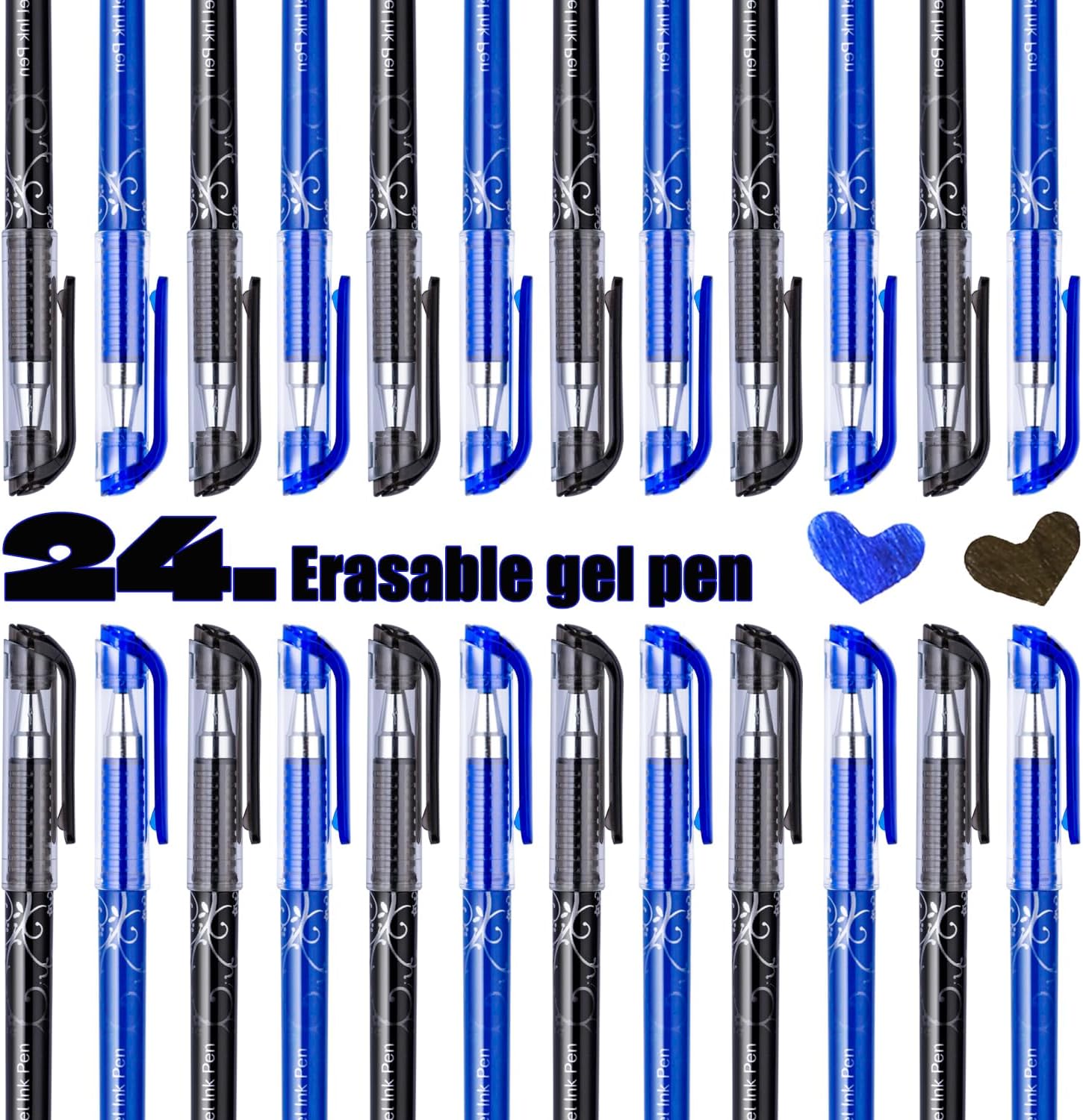 24 Pack Erasable Gel Pens Clicker Fine Point 0. 5 mm, Make Mistakes Disappear, 12 Black 12 Blue Inks for Writing Planner and Crossword Puzzles Back to School Office Supplies image 5