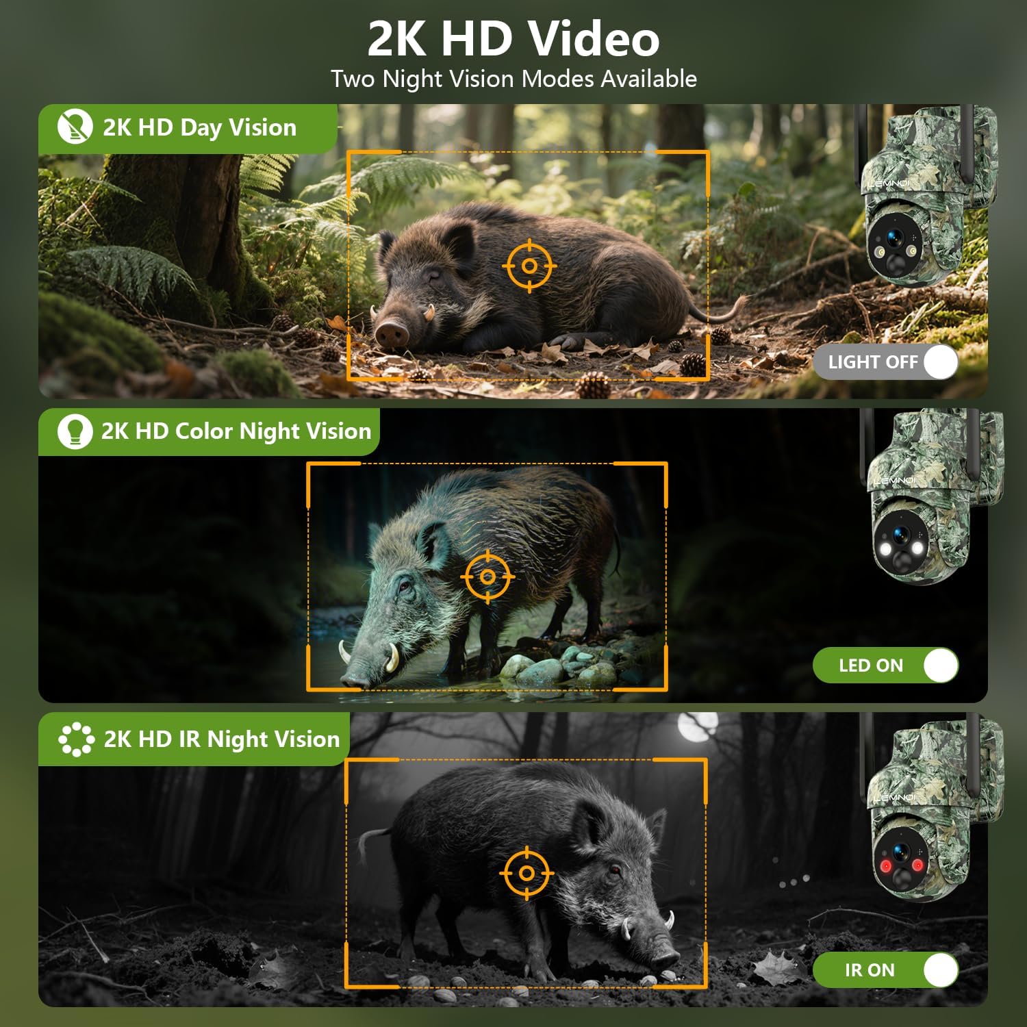 2 Pack Cellular Trail Cameras, Built in SIM Card, No WiFi Needed Trail Cam with 2K 360° Live View, 4G LTE Solar Security Camera with Color Night Vision, Motion Activated Game Camera