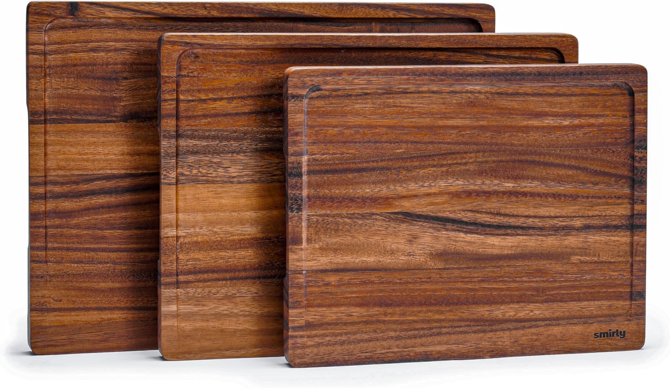 SMIRLY Walnut Wood Cutting Boards for Kitchen, Set of 3 Large - Small, Walnut Wooden Cutting Board Set with Deep Juice Grooves, Non Toxic Serving Tray