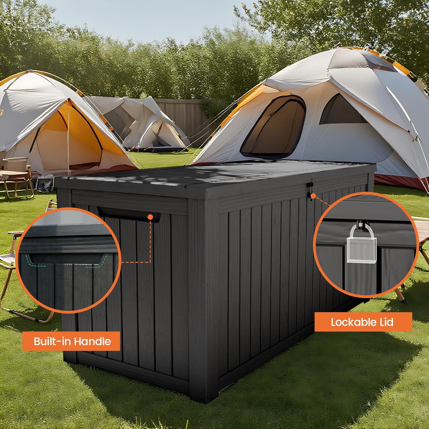 180 Gallon Outdoor Storage Box - Lockable Resin Deck Box for Patio Cushions & Garden Tools - Waterproof & Durable Outdoor Storage Bin - Sleek Black Design