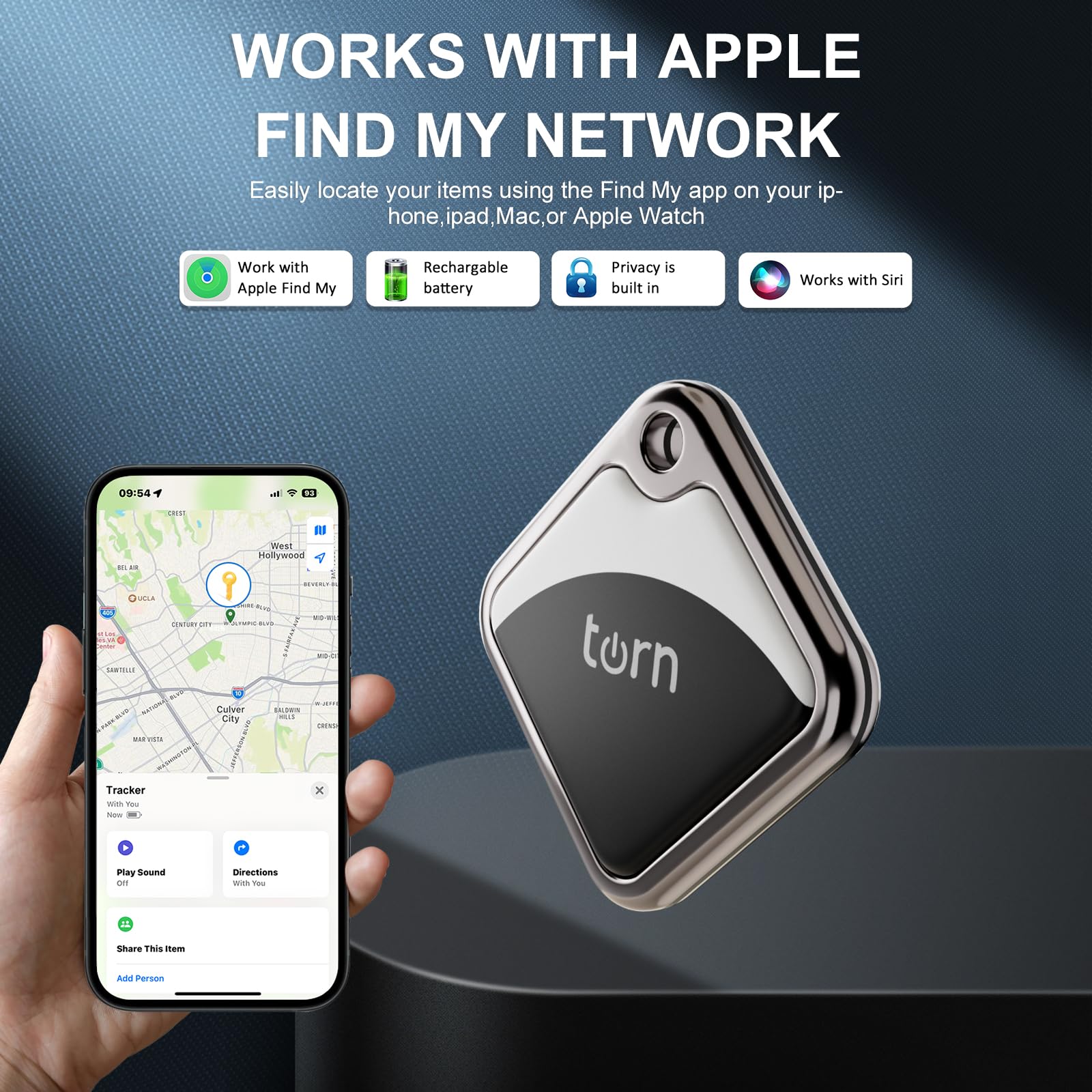 Air Tracker tag Item Finders Work for Apple Find My (iOS Only) APP GPS Tracker Tag for Dogs,Cats,Luggage, Keys, Backpack, Satchel Etc (Black/White 1pack)