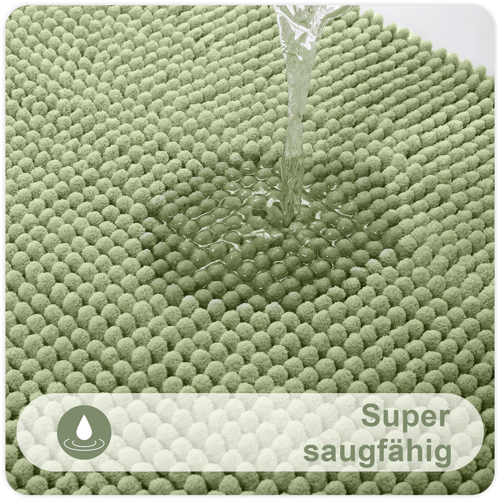 Homaxy Tappetino da bagno in ciniglia, antiscivolo, lavabile, morbido, assorbente, per bagno, 40 x 60 cm, verde salvia