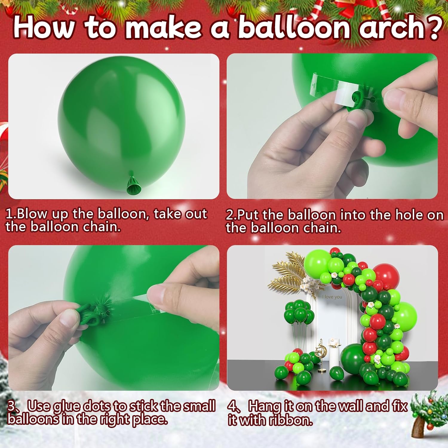 Christmas Balloons Arch Kit, 152 Pcs Christmas Party Decorations Balloon Arch with Different Sizes 5/10/12/18 Red and Green Balloons|Candy Balloon|Foil Balloon for New Year Xmas Party Supplies