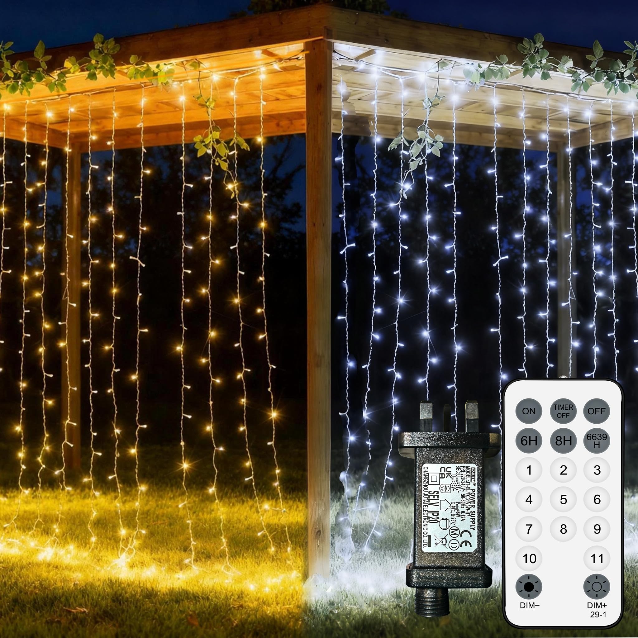 YOSION 6m x 3m 600LEDS Curtain Fairy Plug in String Lights, 11 Modes Color Changing Hanging Waterfall Lights, Waterproof Window Lights with Remote for Indoor, Christmas,Wall, Party, Wedding