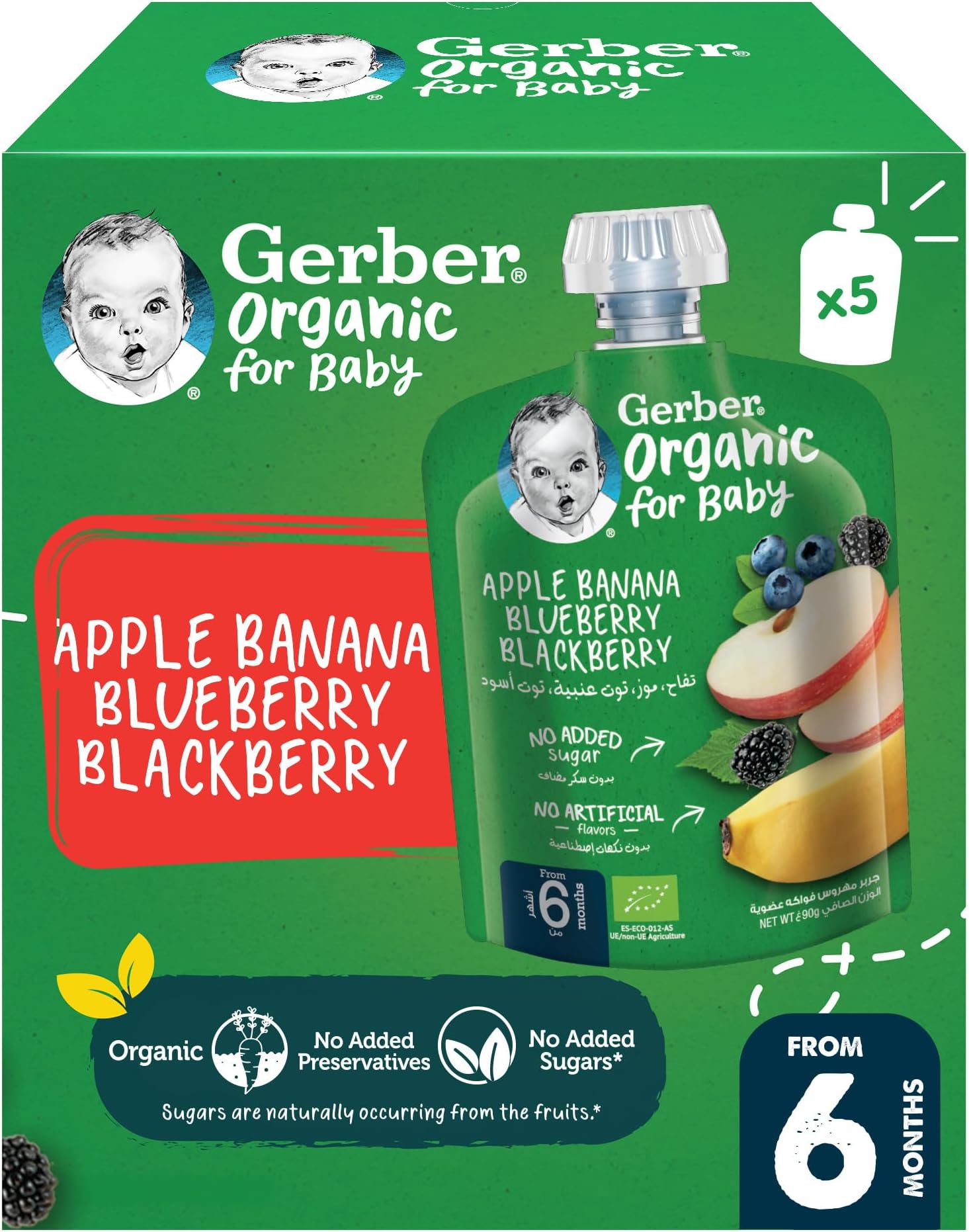 Organic Puree Pouch in Apple, Banana, Blueberry & Blackberry Value Pack (90g x 5)