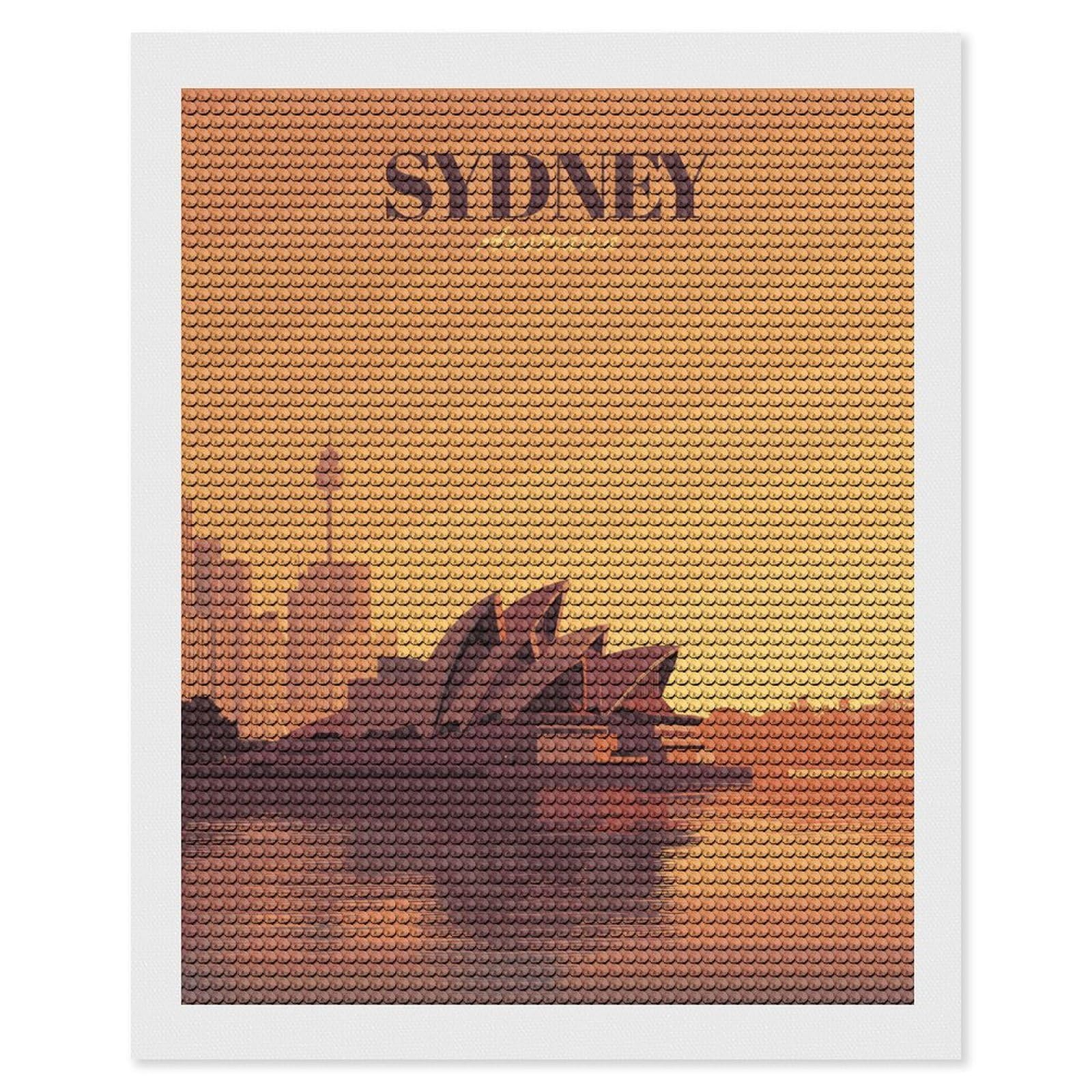 Junmoney Sydney, Australia Skyline Illustration Diamond Painting Canvas Set 16"x20", for Women, Pleasing Wall Art Project, Aesthetic Room Decor, Gift Idea