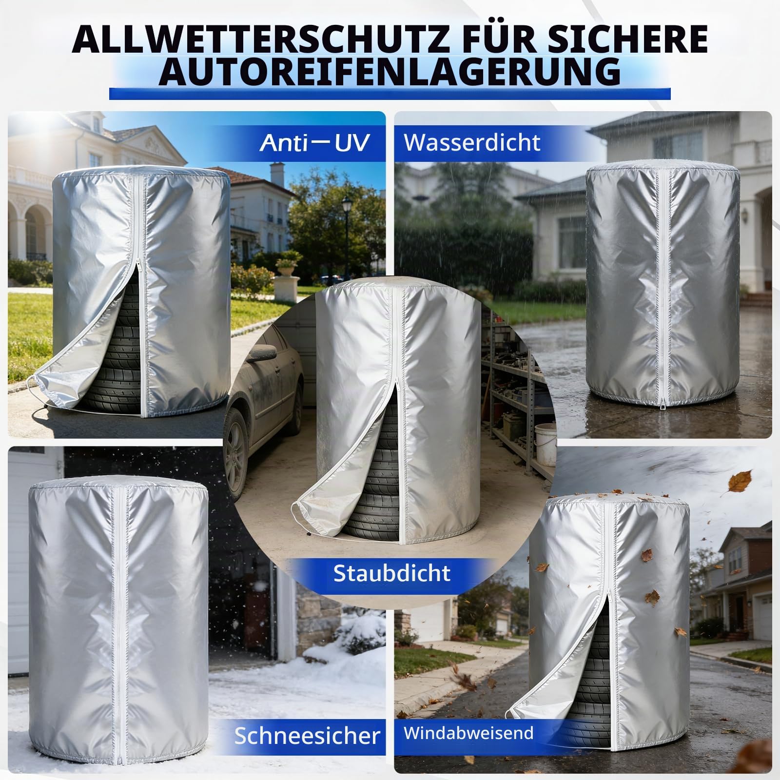 FreeTec Auto Reifentasche, 17-22 Zoll Reifenabdeckung Reifenschutzhülle Aufbewahrung für 4 Reifen, Sonnenschutz Winterabdeckung für Autoreifen Felgenbaum (80 x 117cm) (420D und 4 Matten)