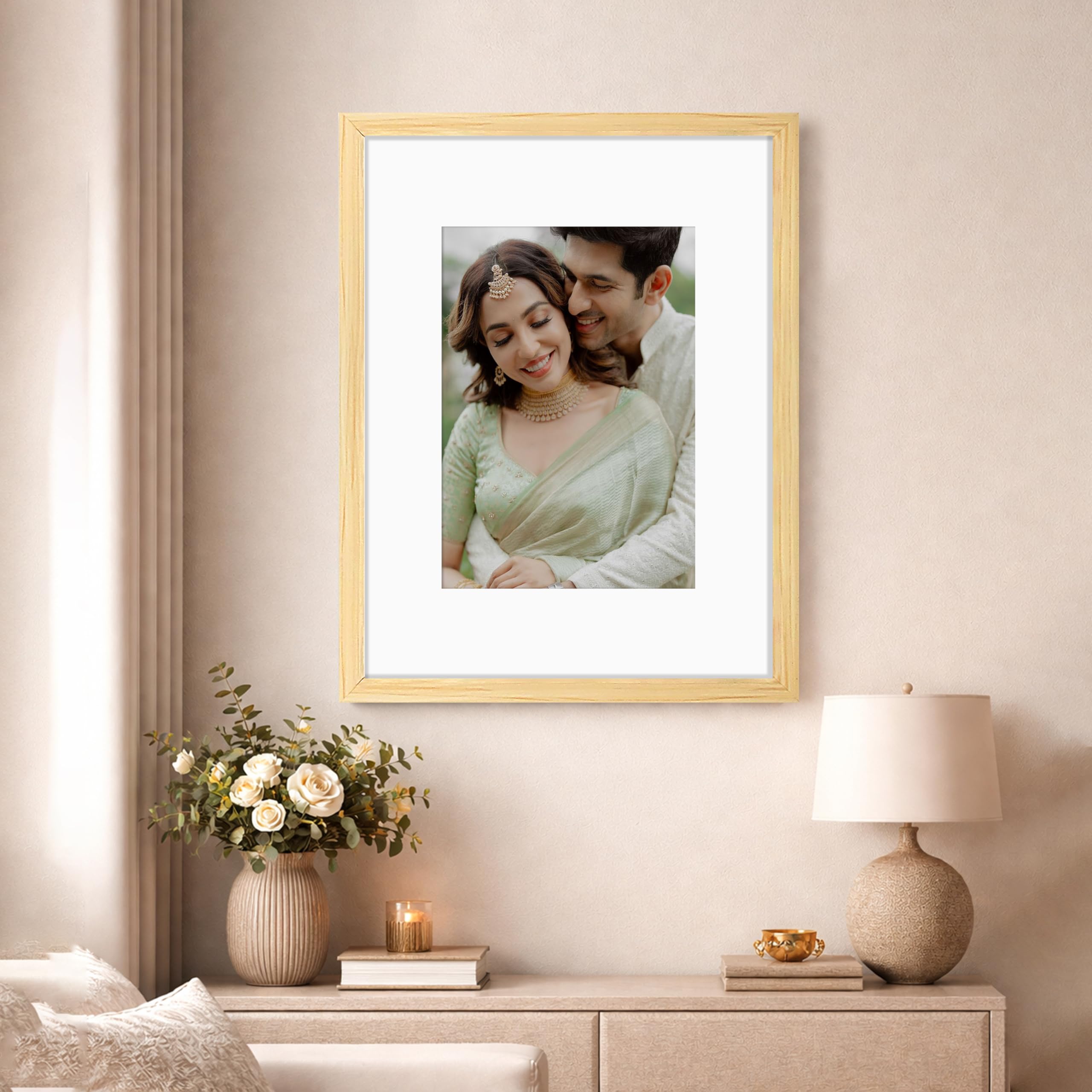 Art Street Synthetic Document Large Size Wall Photo Frame, Big Frames For Wall Artwork, Certificates, Picture & Photographs Home Decor (16x20 Inch, Matted To: 8x12-A4 Inch, Beige)