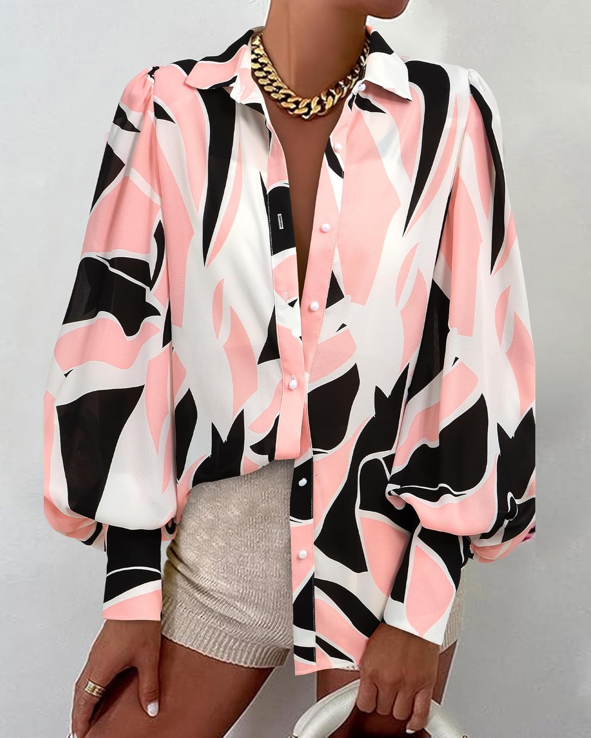 BTFBM Women Fashion Button Down Shirts 2026 V Neck Boho Printed Long Sleeve Blouses Dressy Casual Spring Fall Tops - Image 4