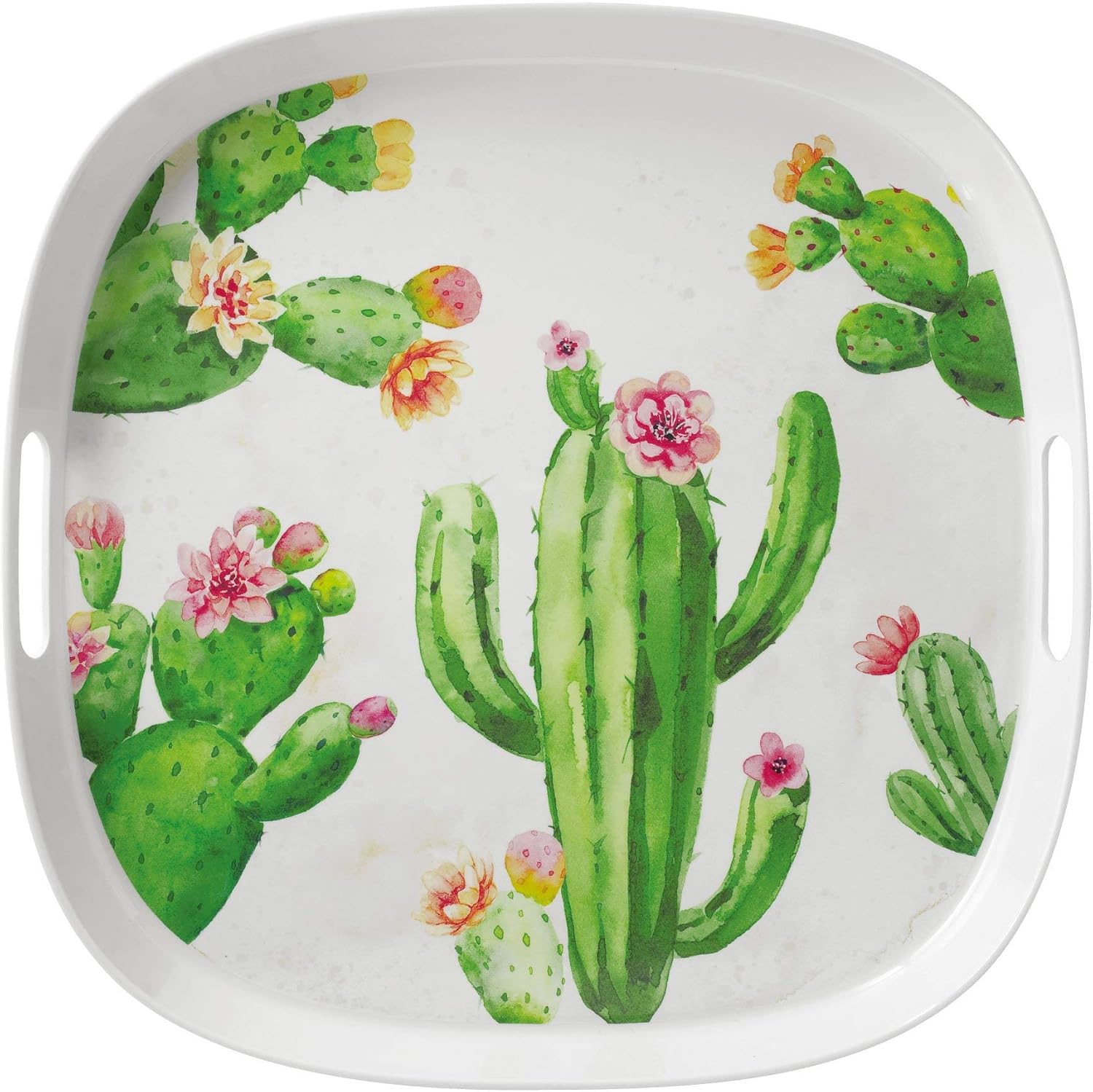 UP Cactus Serving Tray, Durable Melamine Round Platter, BPA-Free Food Safe Tray for Indoor and Outdoor Use, Southwestern Decor, 15 Inch