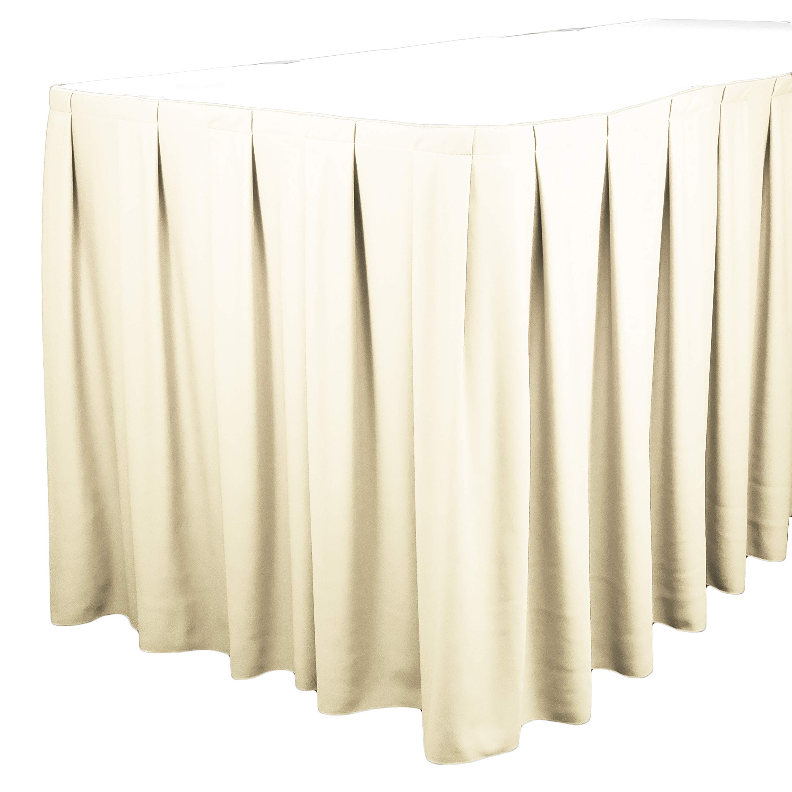 TableLinensforLess Polyester Table Skirt, Table Height (13 Foot Box Pleat, Ivory)