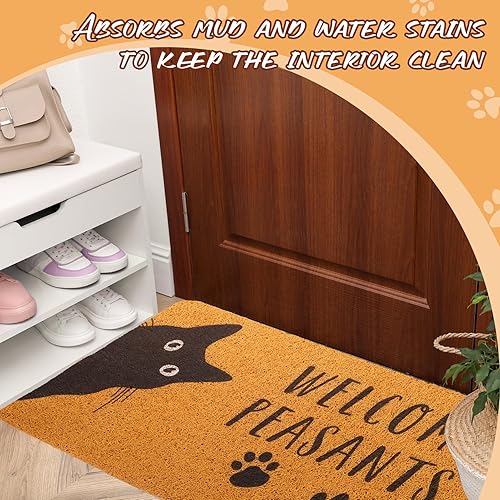 Miniatura 6 de Hoemwarm 2 tapetes de bienvenida con diseño de campesinos y gatos, de 30 x 18 pulgadas, felpudo negro para puerta delantera, divertido tapete de