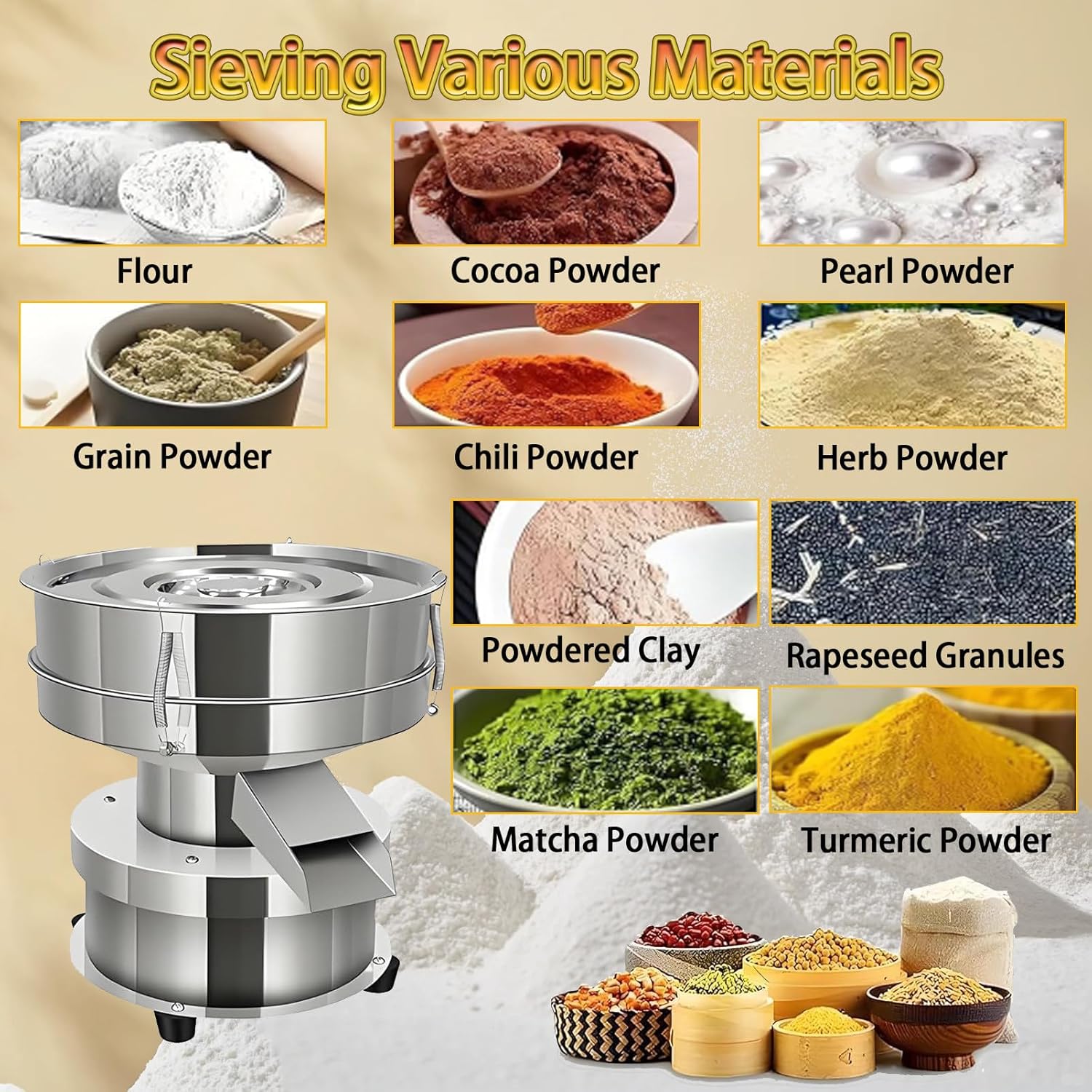 Automatic Powder Sifter Electric Flour Sifter Automatic Sieve Shaker Vibrating Sifter Electric Sifter for Baking Vibrating Sieve Machine with Sieve, for Powder 10cm-2Nets1Cover