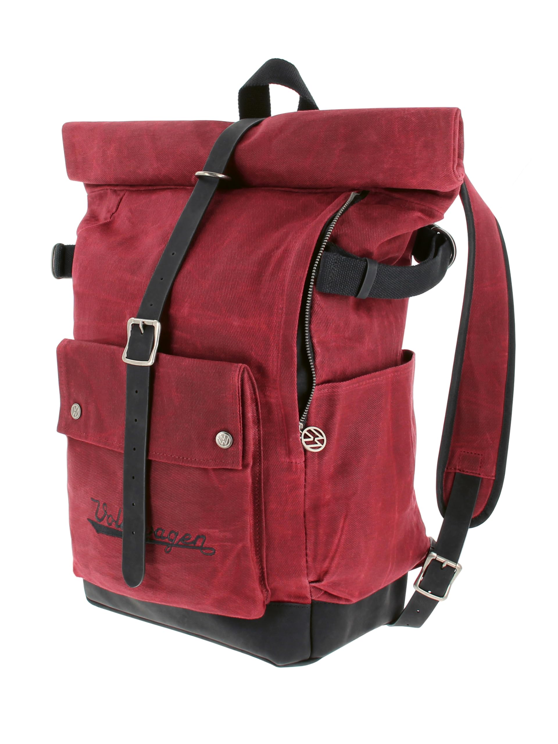 BRISA VW Collection – Rolltop Outdoor plecak podróżny, turystyczny, dla mężczyzn i kobiet, czerwony, 50 x 29 x 19 cm, vintage