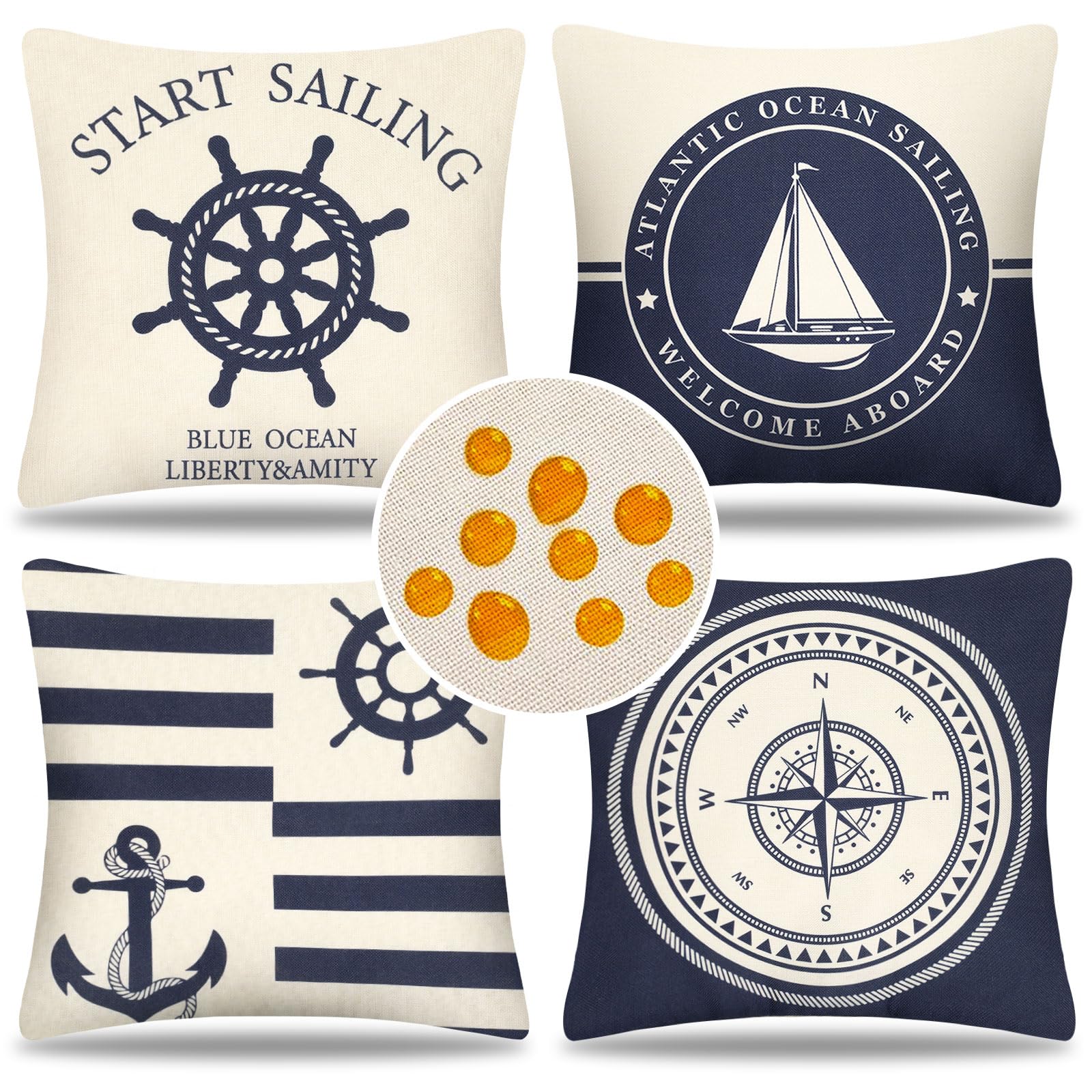 Federa decorativa per cuscino, 30 x 50 cm, con ancora nautica