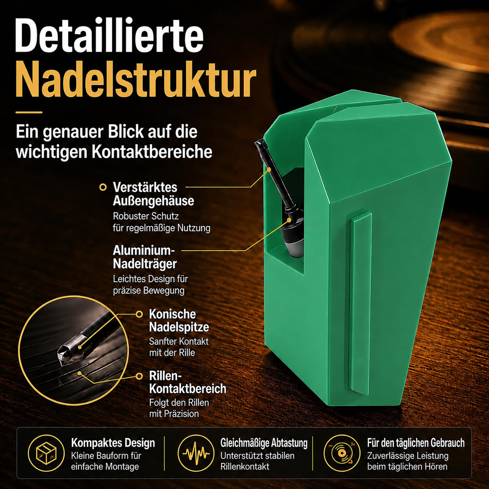 Ersatznadel für Plattenspieler kompatibel mit VM95 Serie, Diamantspitze Vinyl Nadel, Einfache Montage, Schont Schallplatten, Hochwertiger Tonabnehmer Ersatz für VM95C/E/EN/ML/SH (Grün)