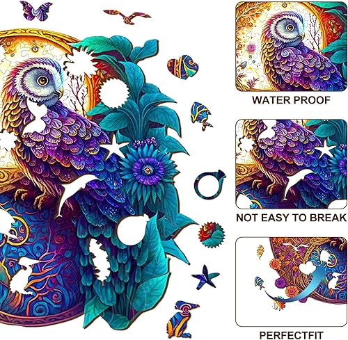 Miniatura 6 de KAAYEE Rompecabezas de madera para adultos, rompecabezas de madera de búho Yin Yang avanzado para adultos, rompecabezas familiares de 13.8 x 13.8