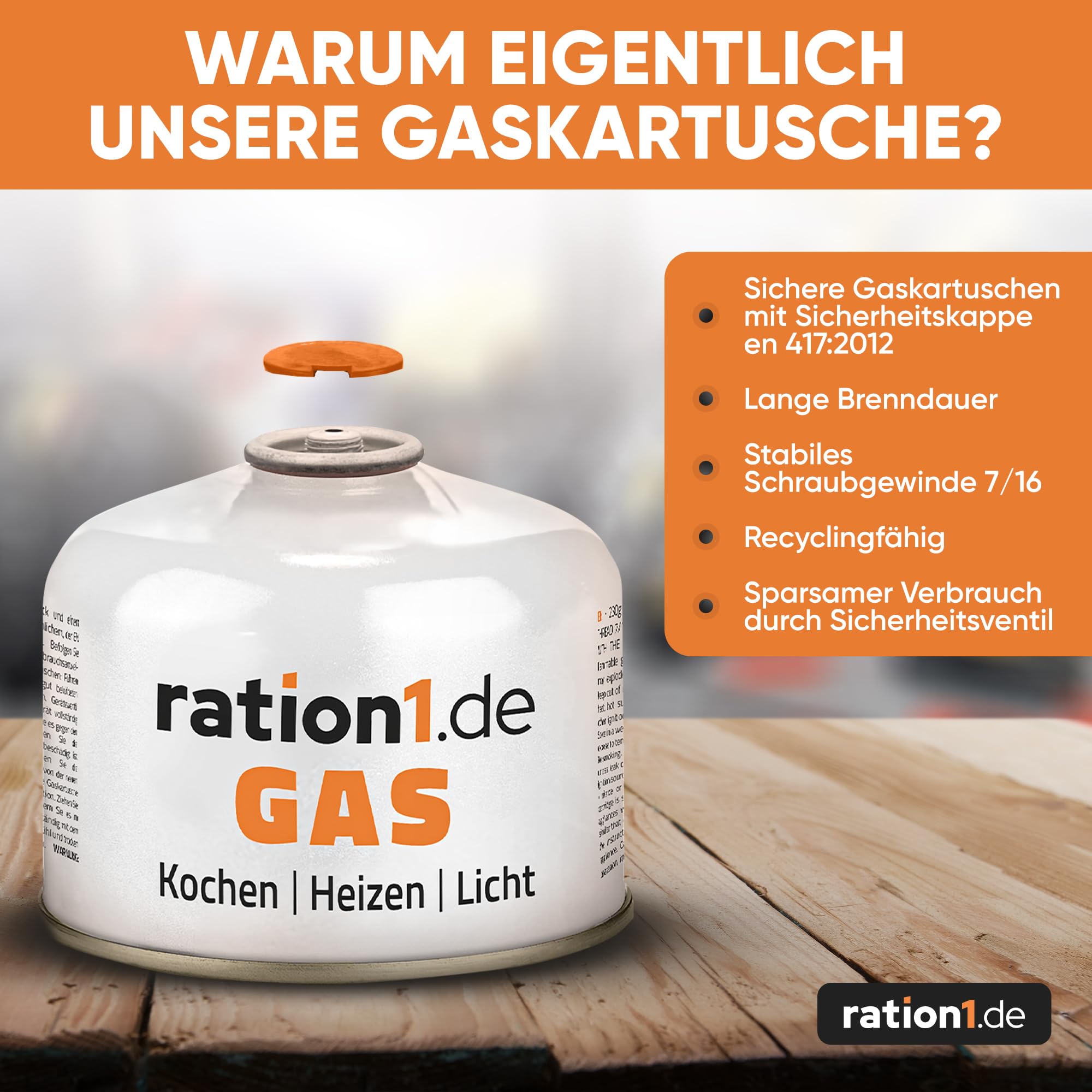ration1 Gaskartuschen 3 x 230 g, EN 417 Schraubkartusche mit Ventil, Butan-Propan Gas Mischung, Ventilkartusche mit Schraubverschluss für Gaskocher, Campingkocher, bei Outdoor Camping und Notfall